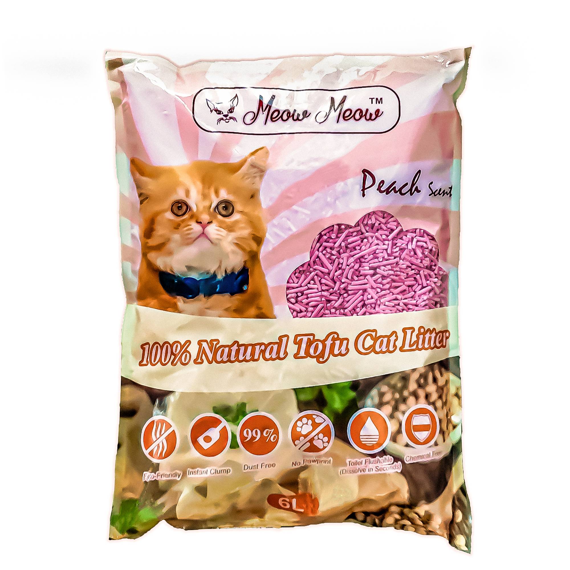 Meow Meow Peach Scent 100% Natural Tofu Cat Litter 6L – Dust Free, Instant Clump, Eco-Friendly, Flushable