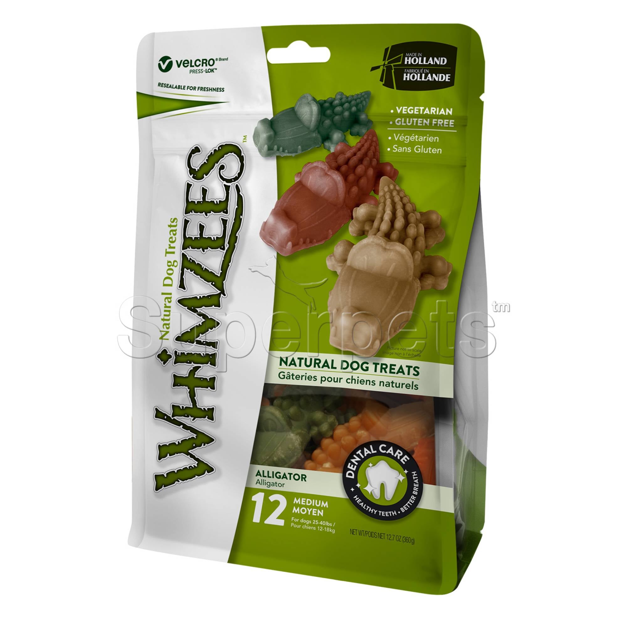Whimzees Natural Dental Dog Treats - Alligator - M - 12cps (WHZ320)