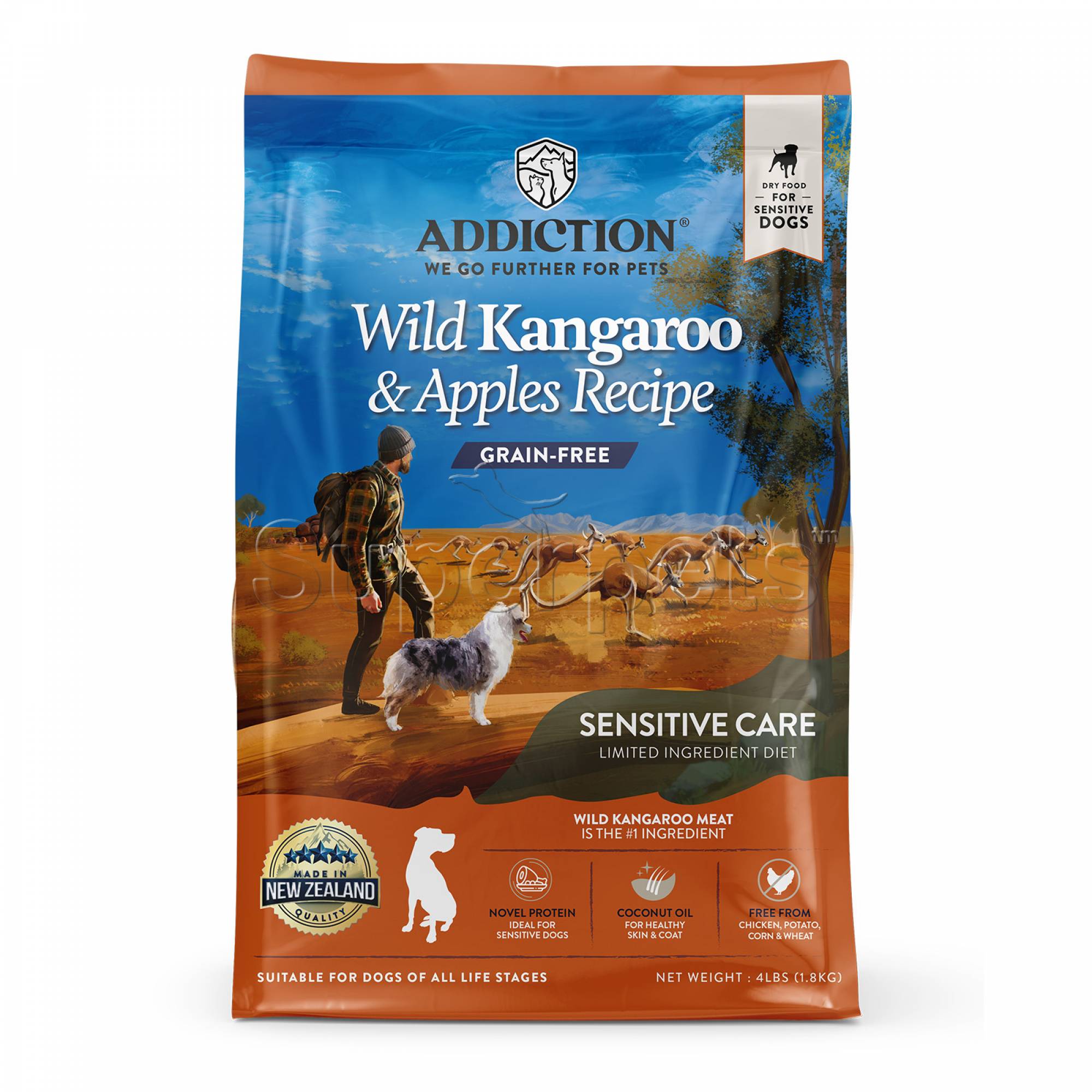 Addiction Dog ALS - Grain Free Wild Kangaroo & Apples Recipe (Sensitive Care) 4lb (71957)