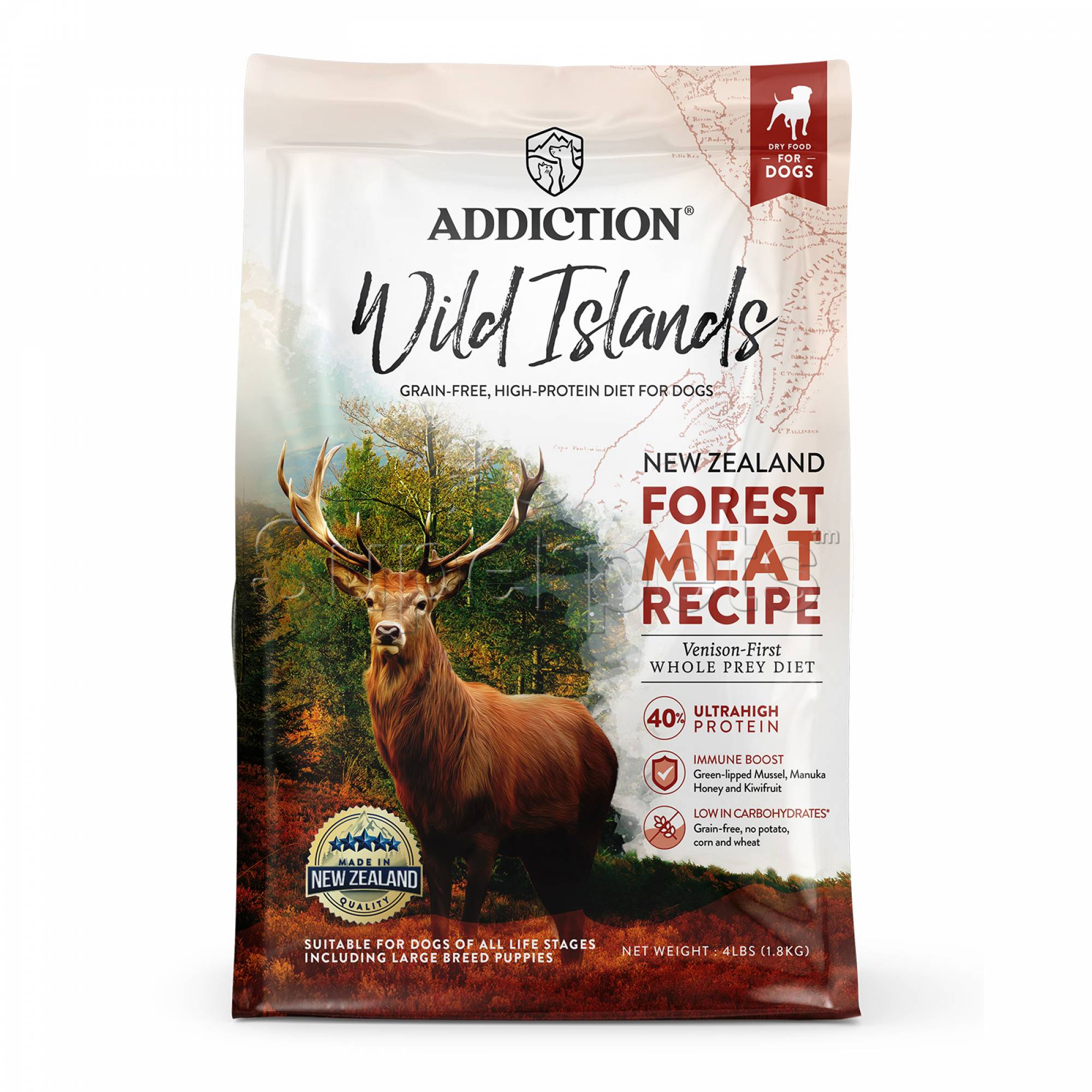 Addiction Wild Islands NZ Forest Meat Recipe Venison-First Dry Dog Food (4lb) (79205)
