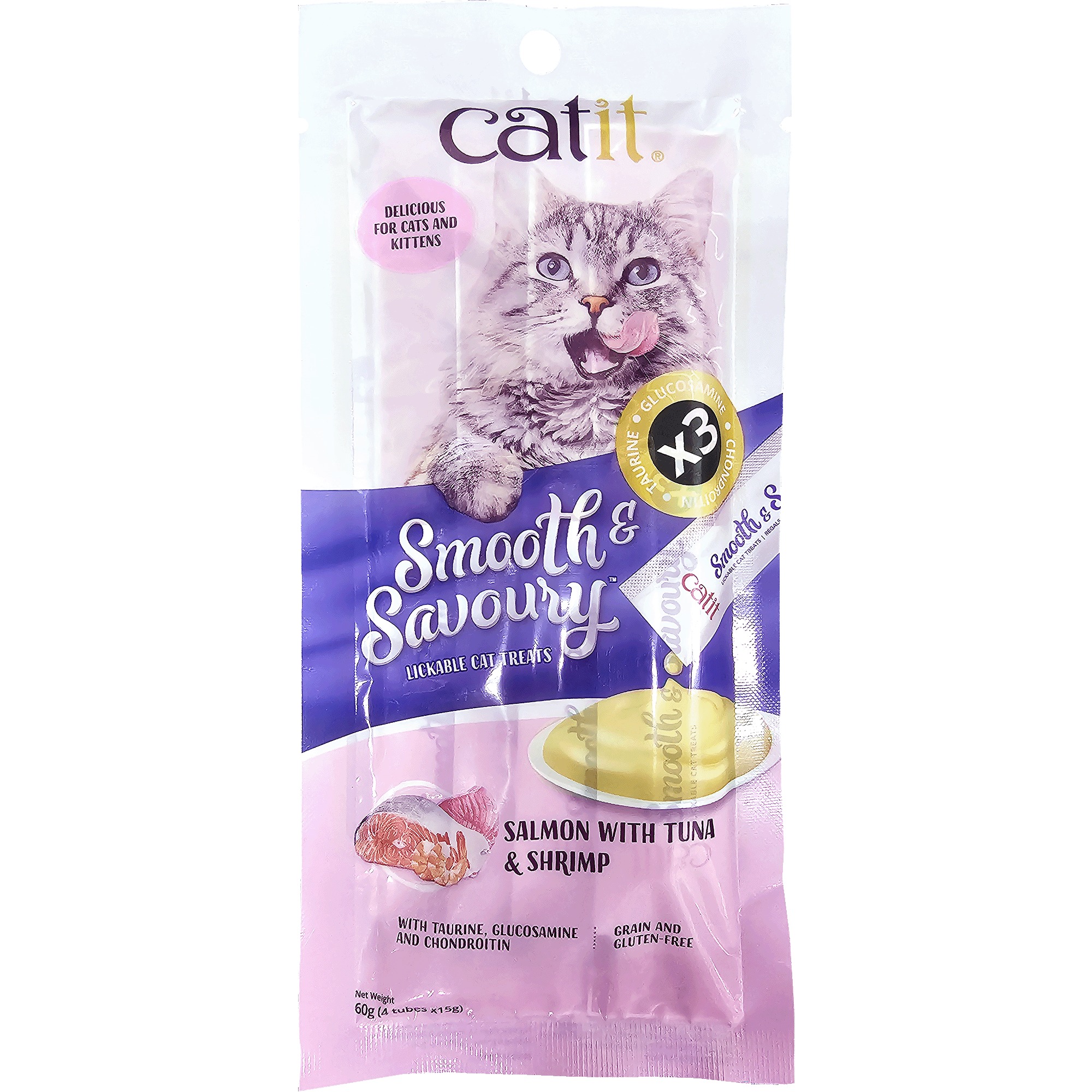 Catit Cat Treats - Smooth & Savoury Salmon with Tuna & Shrimp 15gx4 tubes