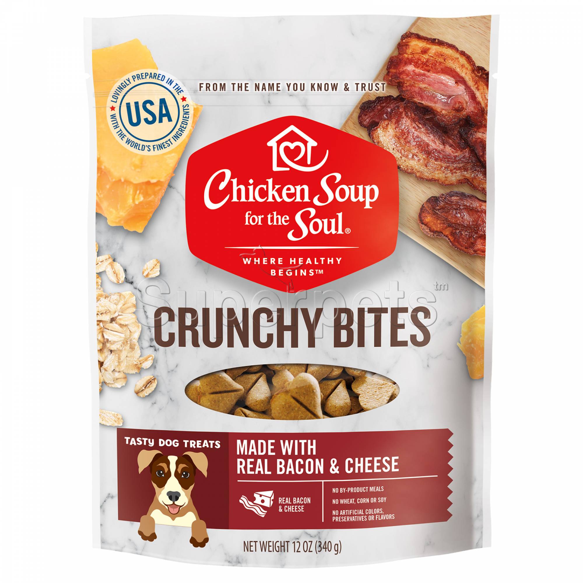 Chicken Soup for the Soul Dog Crunchy Bites 340g Real Bacon & Cheese