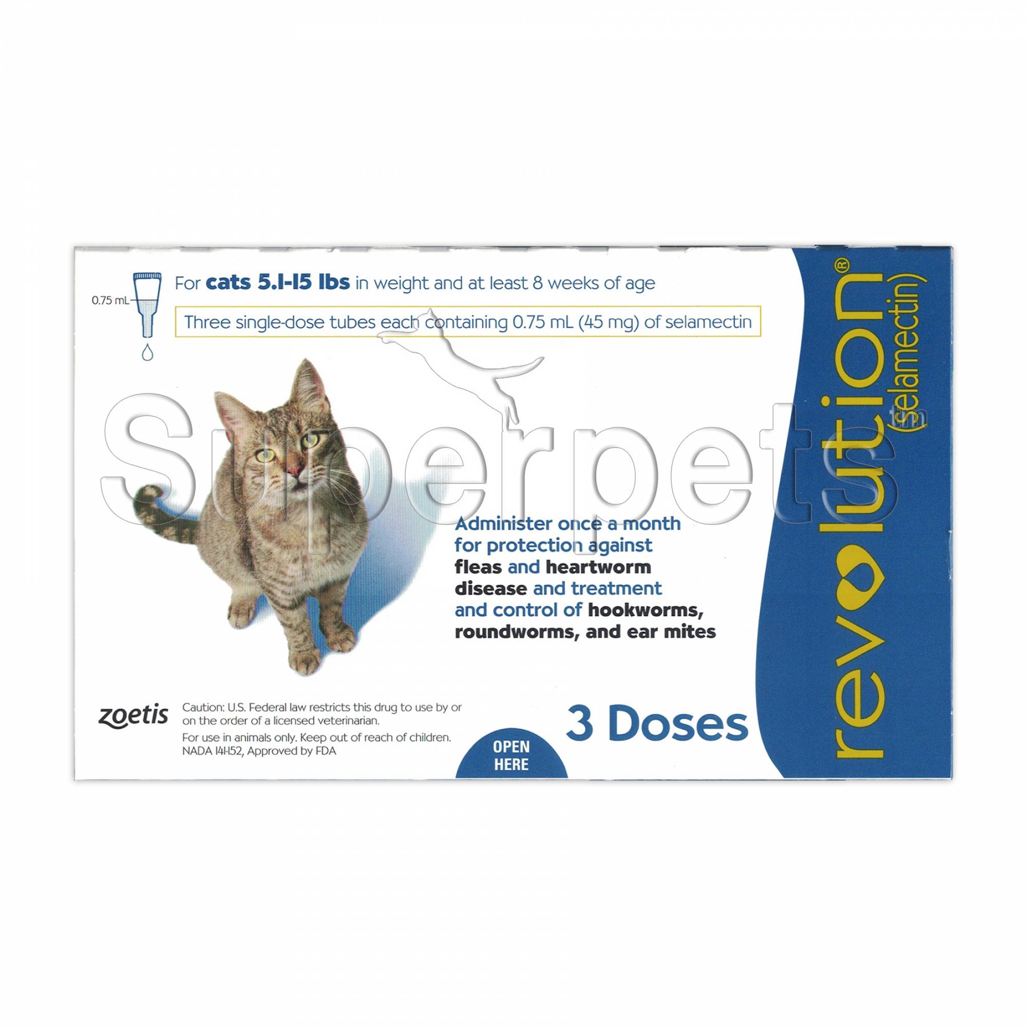 Revolution Spot-On for Cats 5.1 - 15lb (2.3 - 6.8kg) (Blue) 3 doses