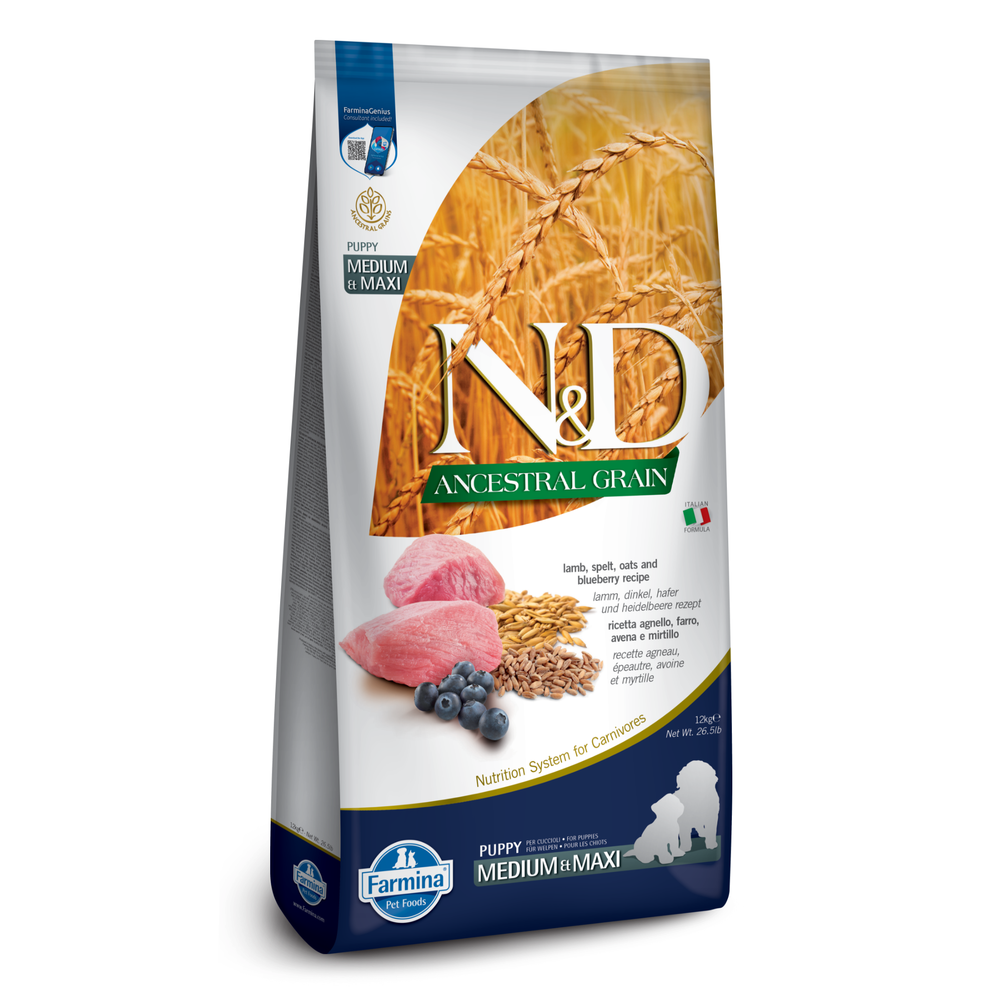 Farmina N&D Ancestral Grain Canine Puppy Medium/Maxi - Lamb & Blueberry