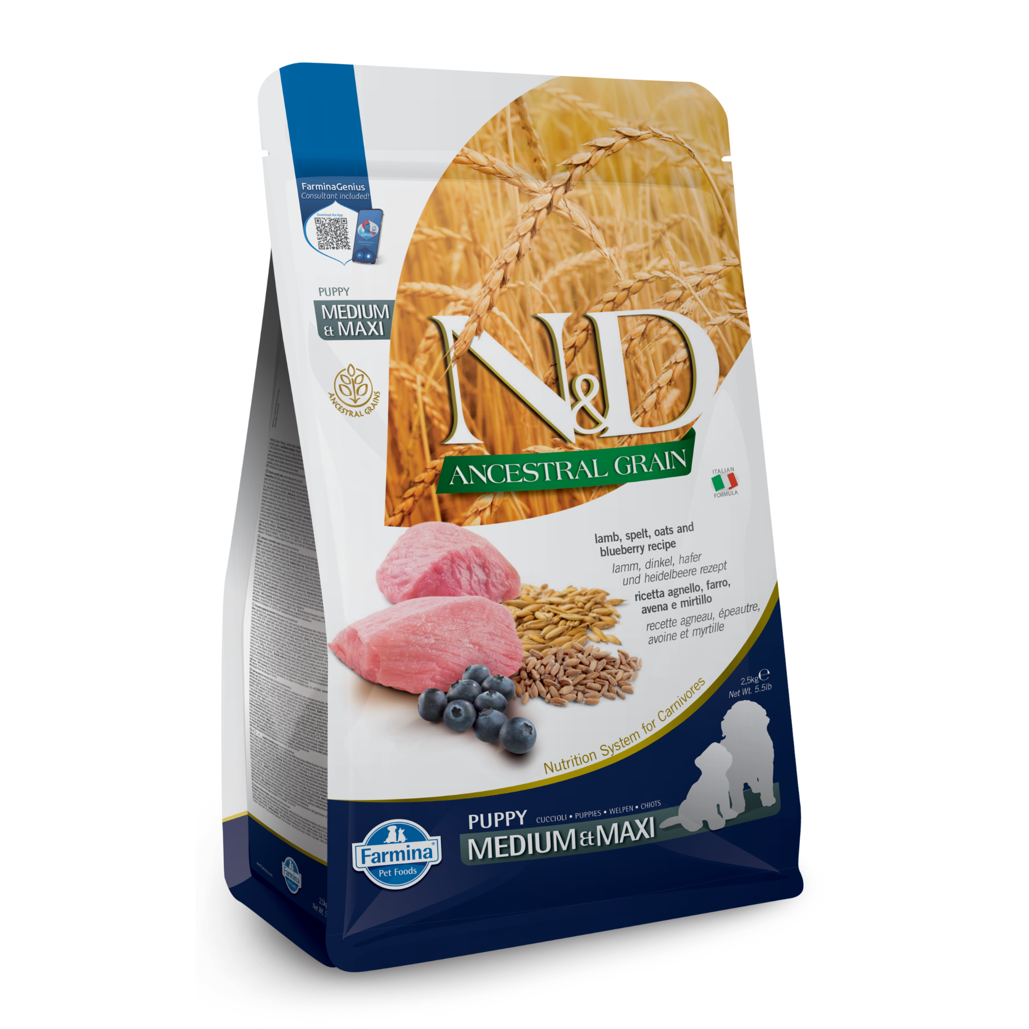 Farmina N&D Ancestral Grain Canine Puppy Medium/Maxi - Lamb & Blueberry