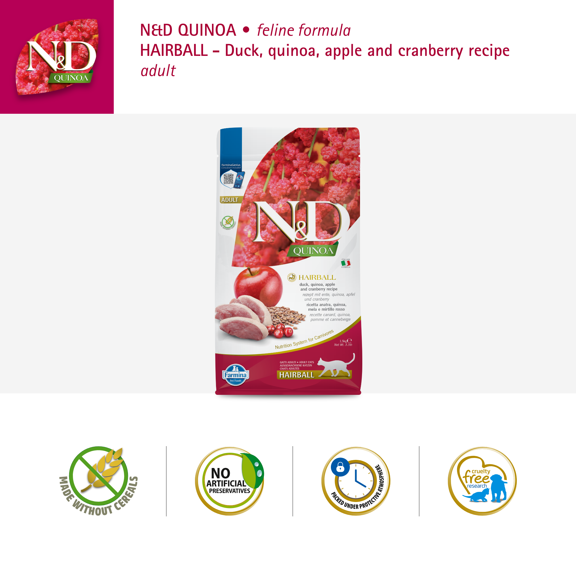 Farmina N&D Quinoa Cat Adult - Hairball