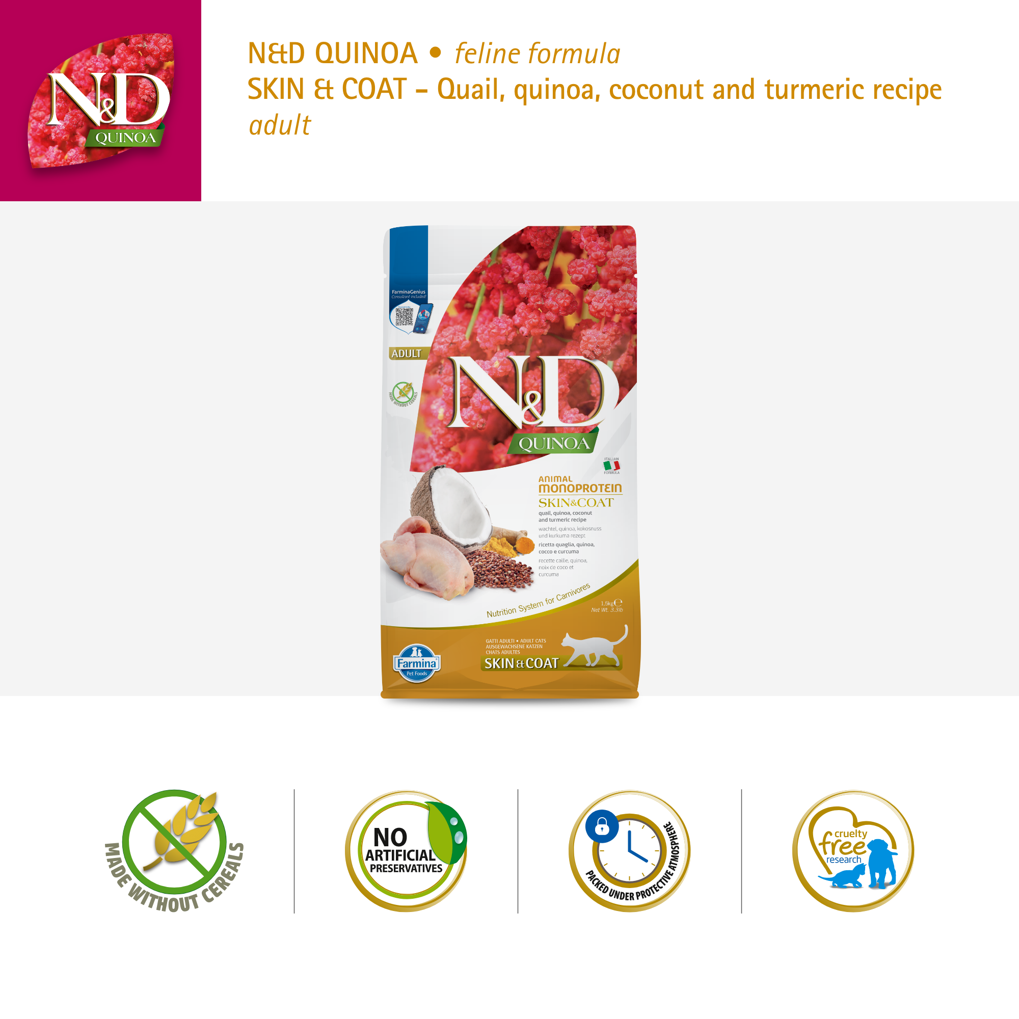 Farmina N&D Cat Adult Quinoa  - Skin & Coat (Quail)