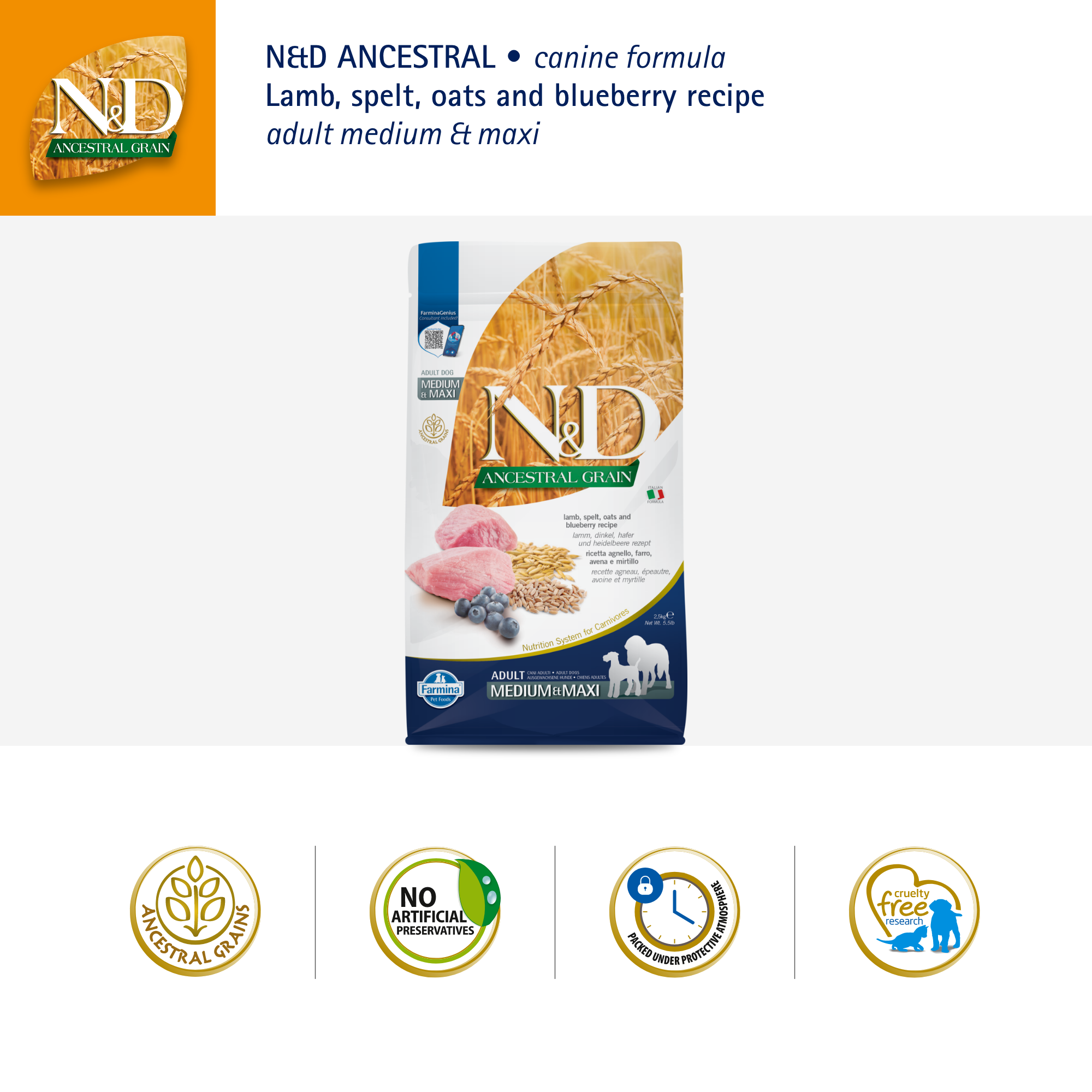 Farmina - N&D Ancestral Grain Dog Adult Mini - Lamb & Blueberry