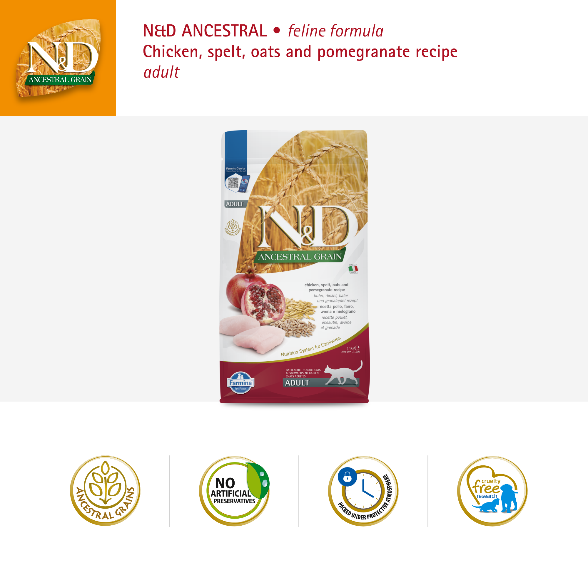 Farmina N&D Ancestral Grain Cat Adult - Chicken & Pomegranate