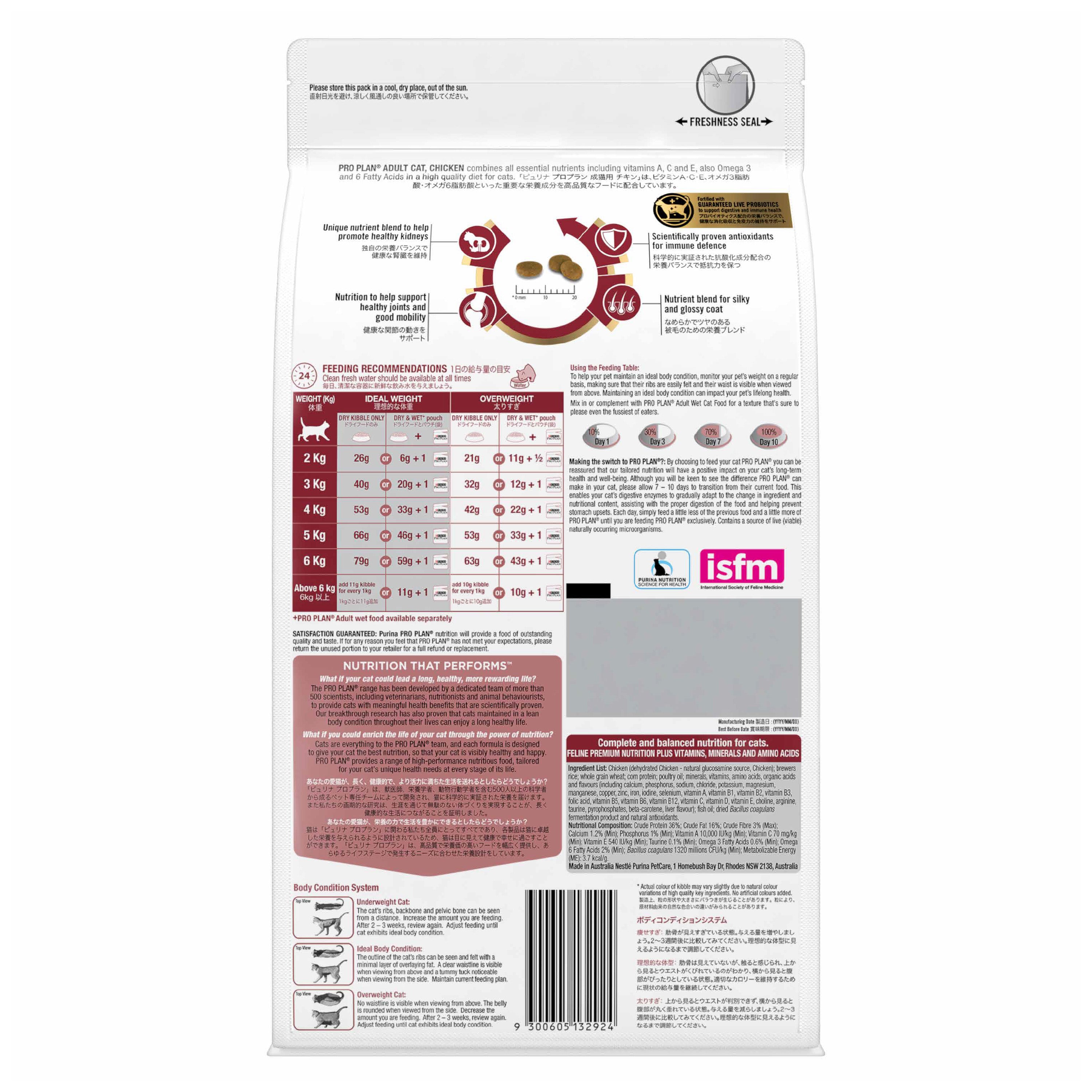 Purina Pro Plan Cat Food Chicken ingredient Label 