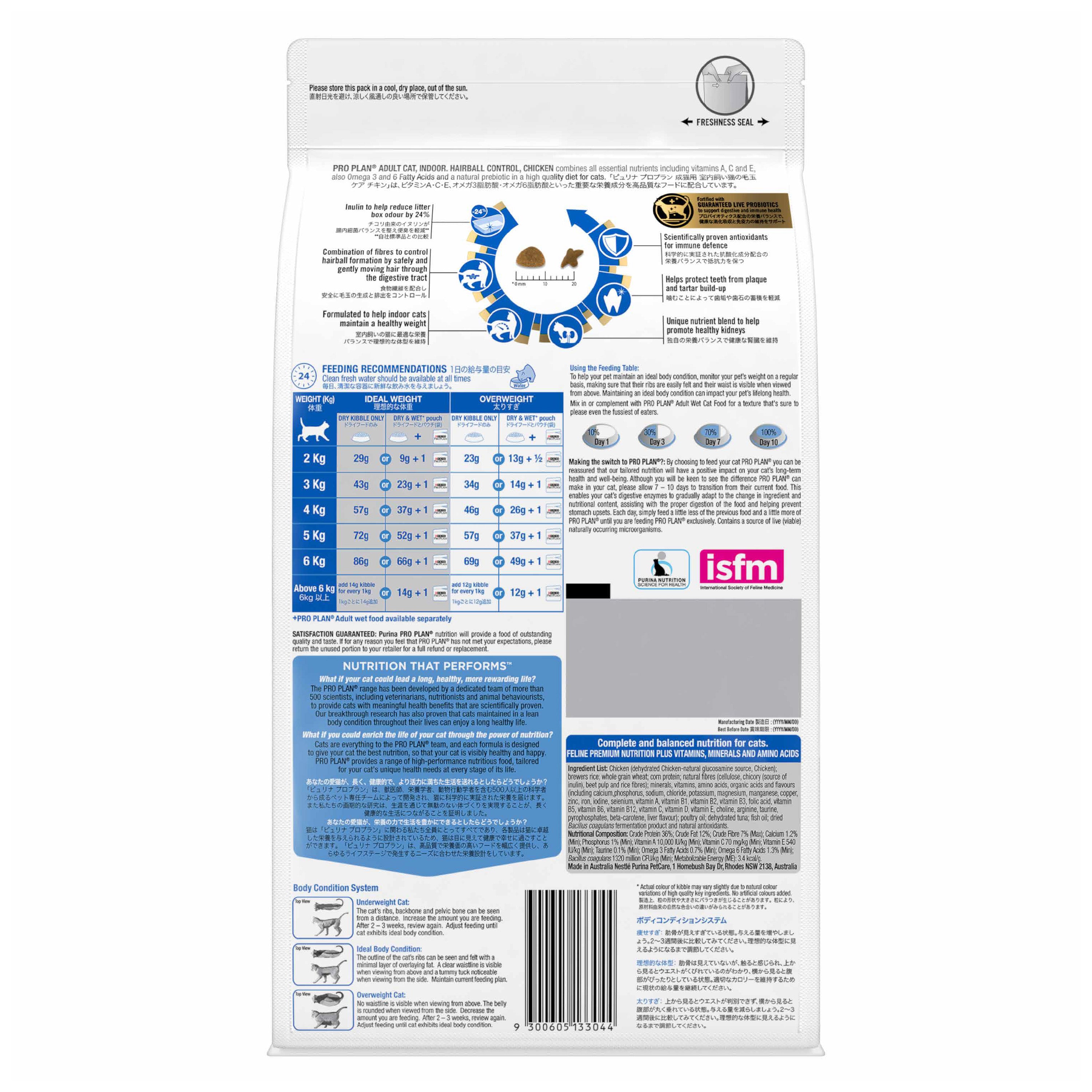 Pro Plan Cat Food Indoor Hairball Control Back packaging 