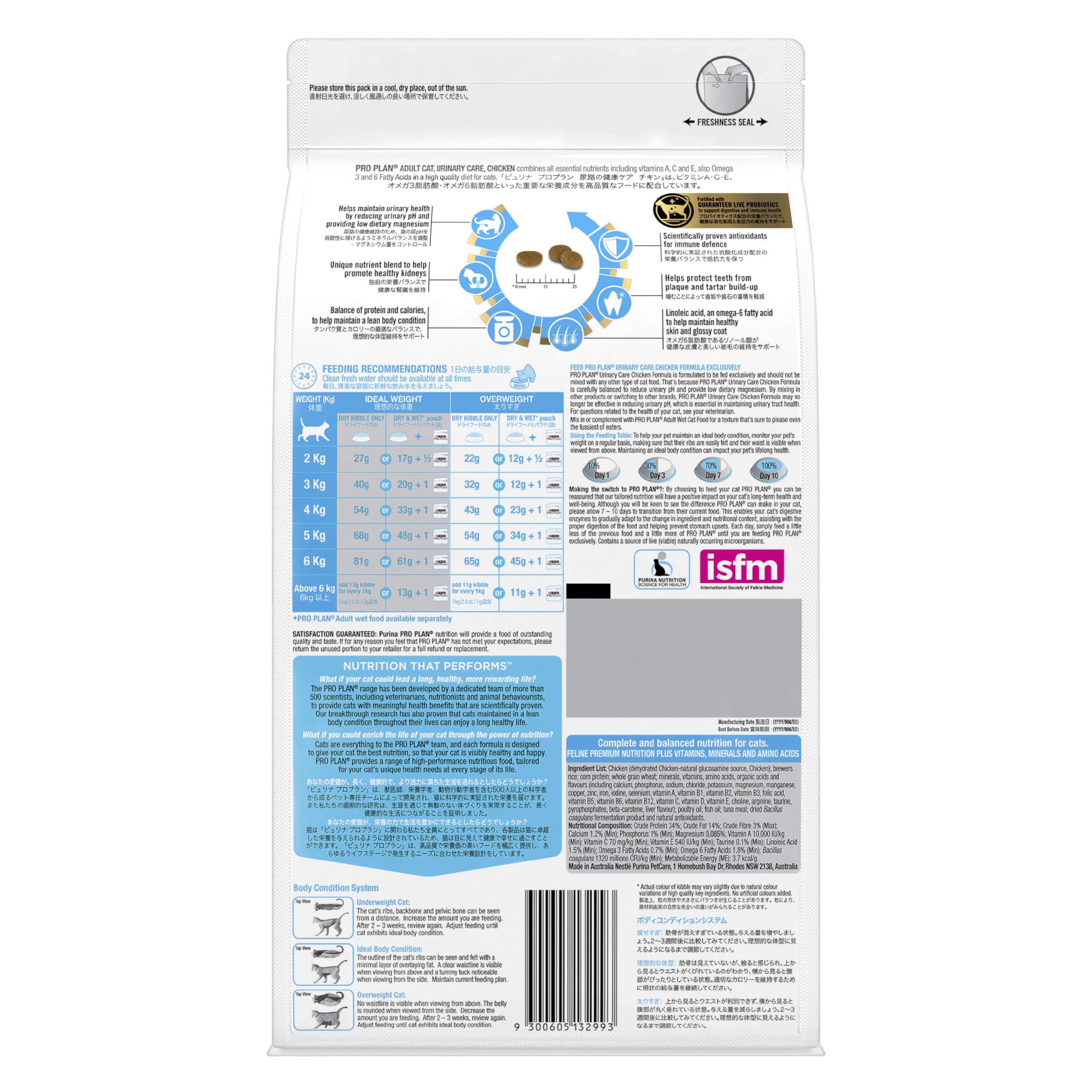 Pro Plan Cat Food Urinary Care  Back packaging 