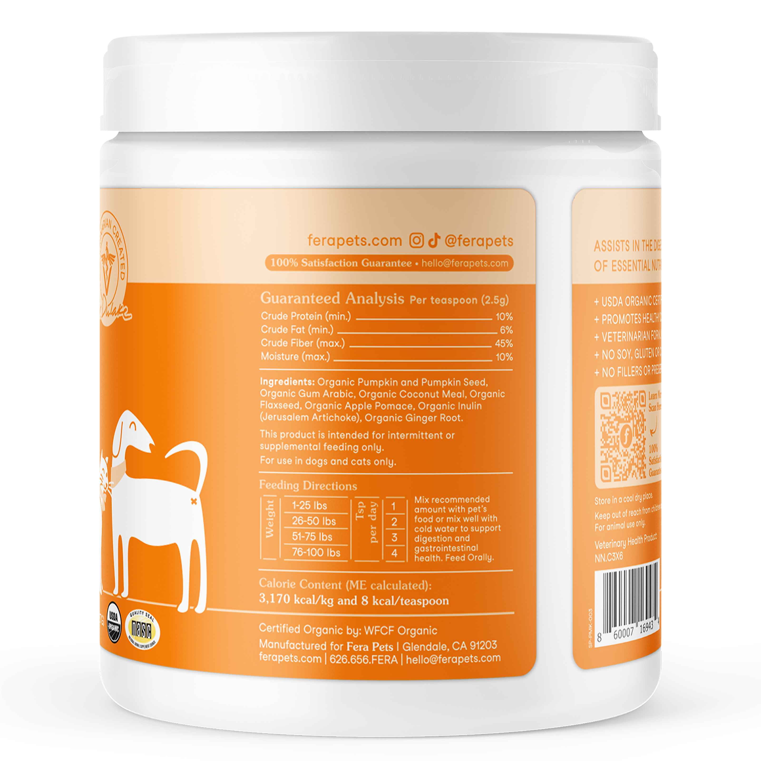 Fera Pumpkin Digestion Fiber Supplements 90 serving for dogs and cats