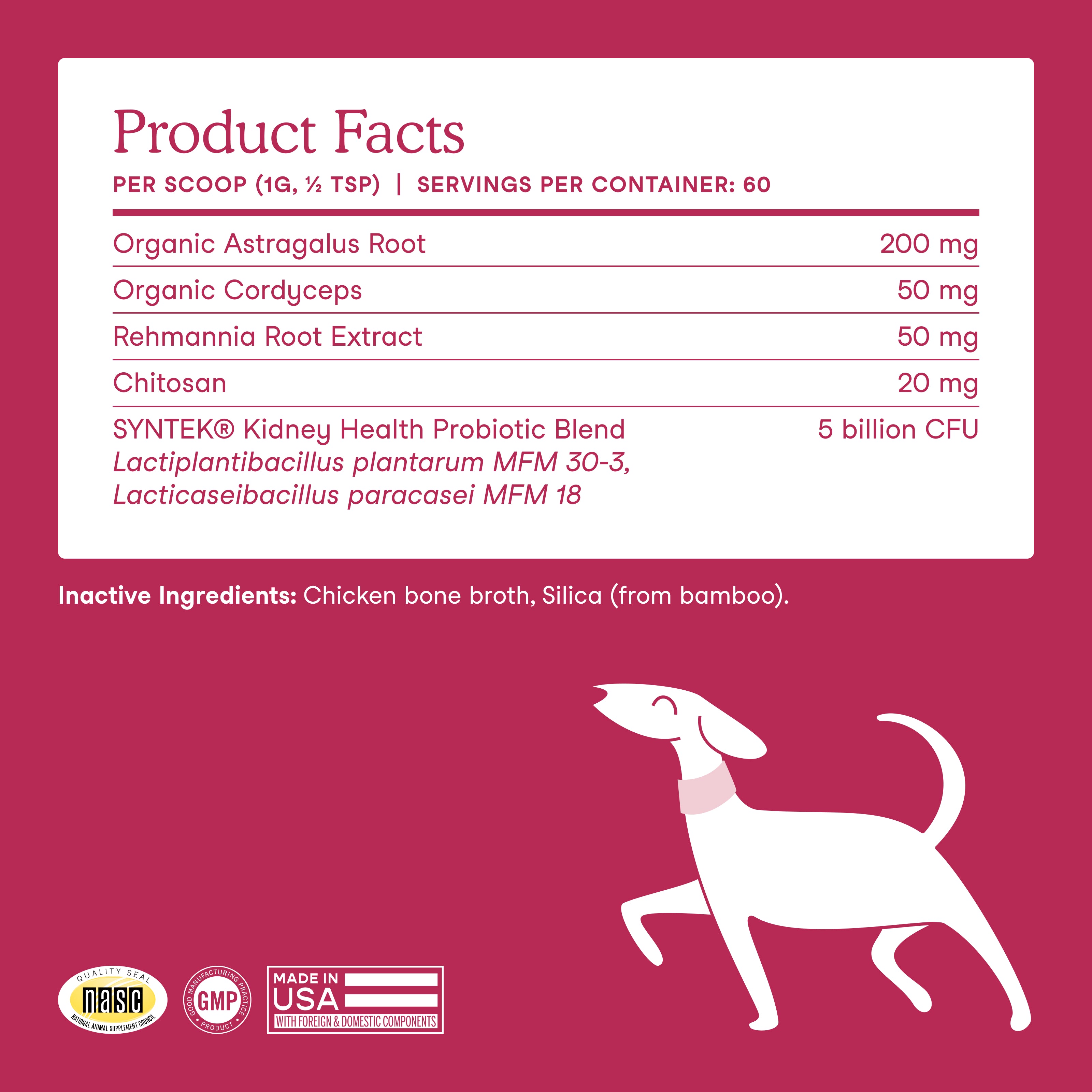 Fera Kidney Support Supplements 60 serving For Dogs