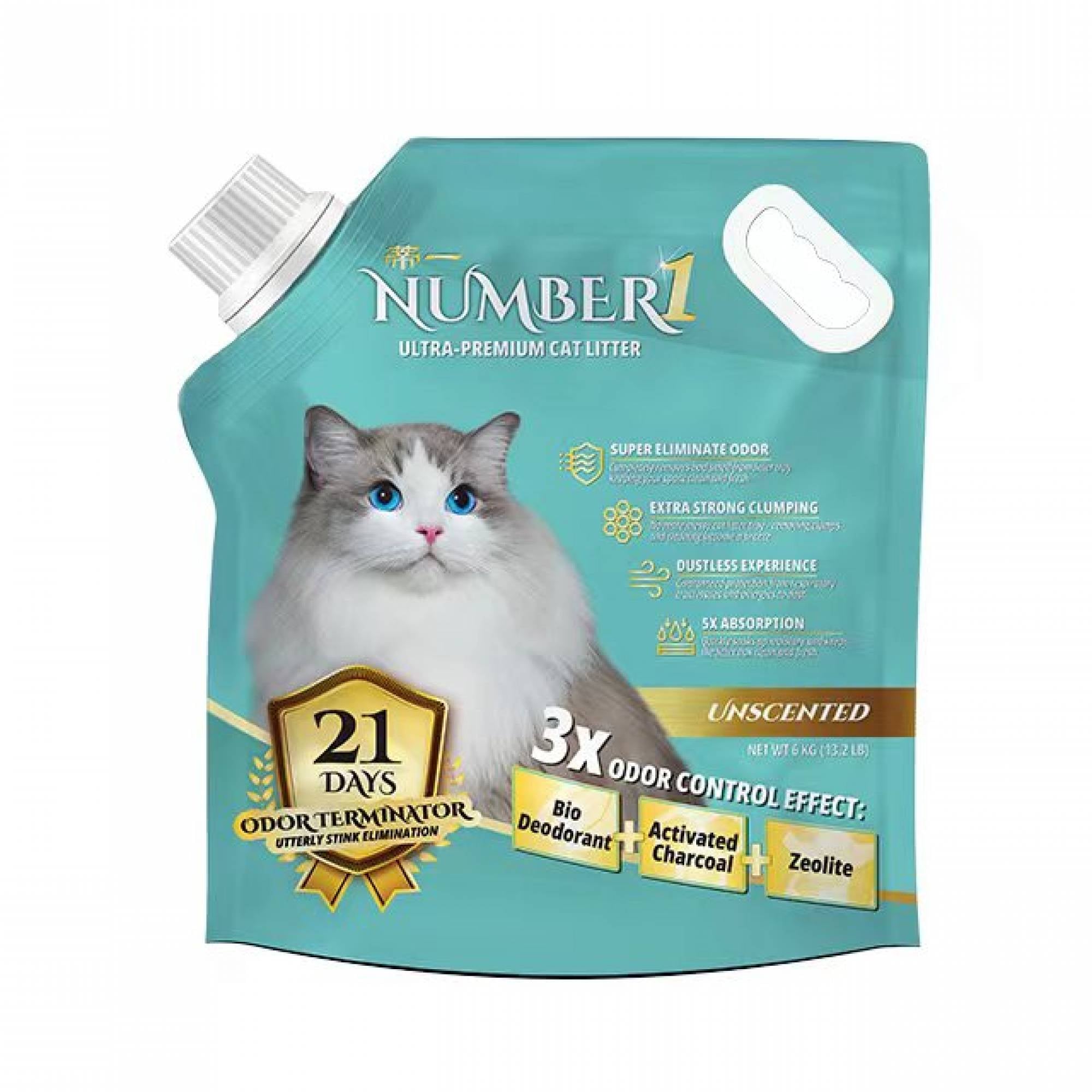 Number 1 - Clumping Cat Litter - Unscented 6kg (13.2lbs)