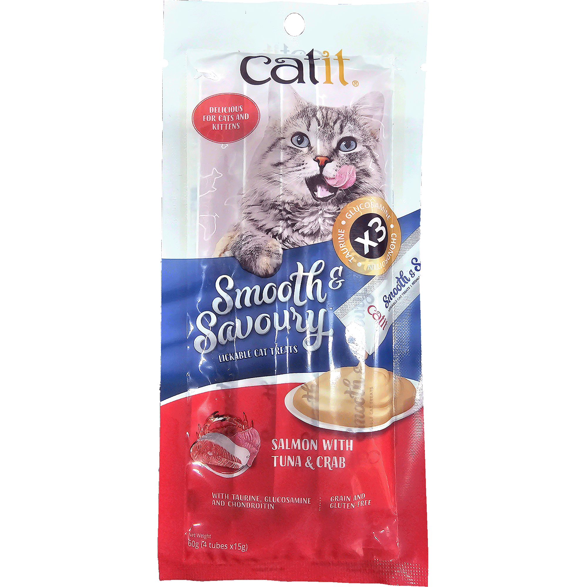 Catit Cat Treats - Smooth & Savoury Salmon with Tuna & Crab 15gx4 tubes