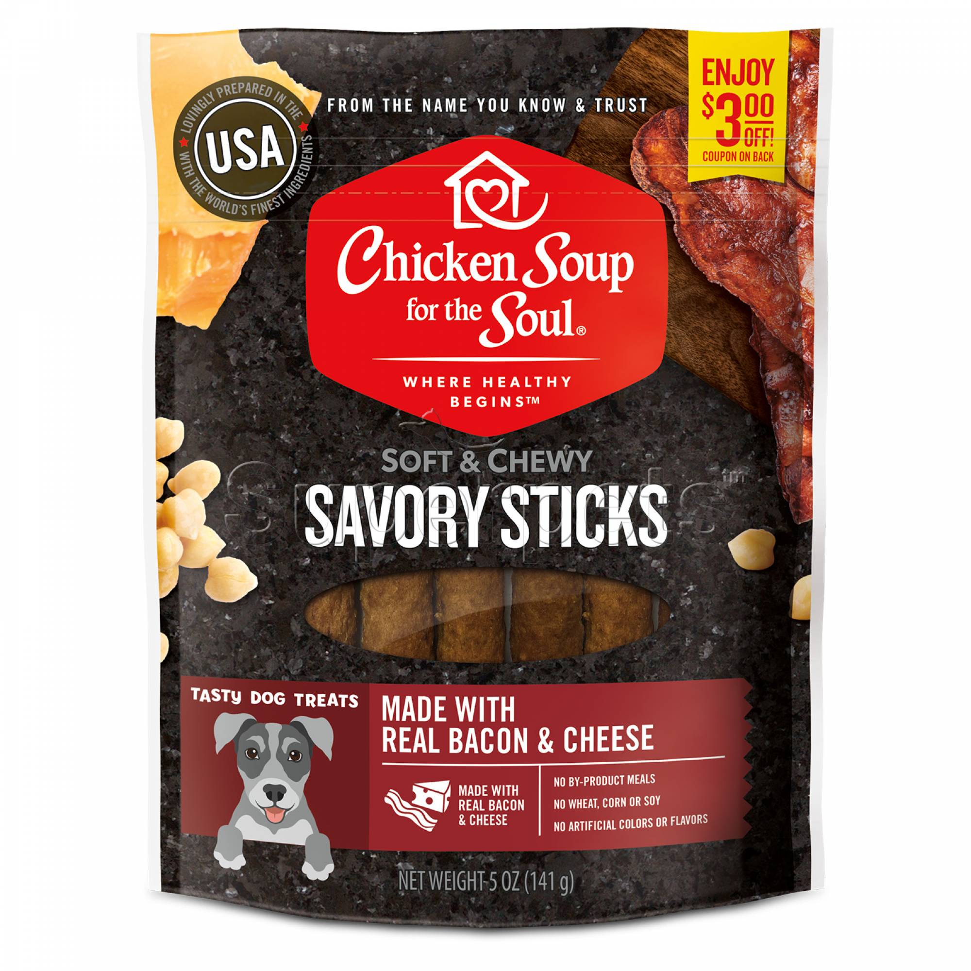 Chicken Soup for the Soul Dog Savory Sticks 141g Real Bacon & Cheese