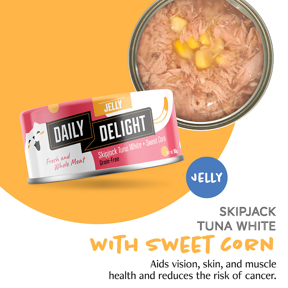 Daily Delight Jelly Skipjack Tuna with SweetCorn Cat Wet Food 80g x 24 (1 Carton)