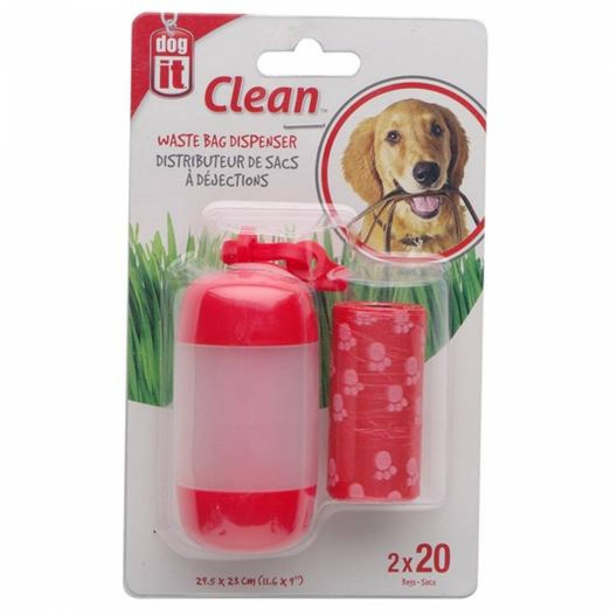 DogIt Clean Waste Bag Dispenser Red 2 Rolls / 20 Bags