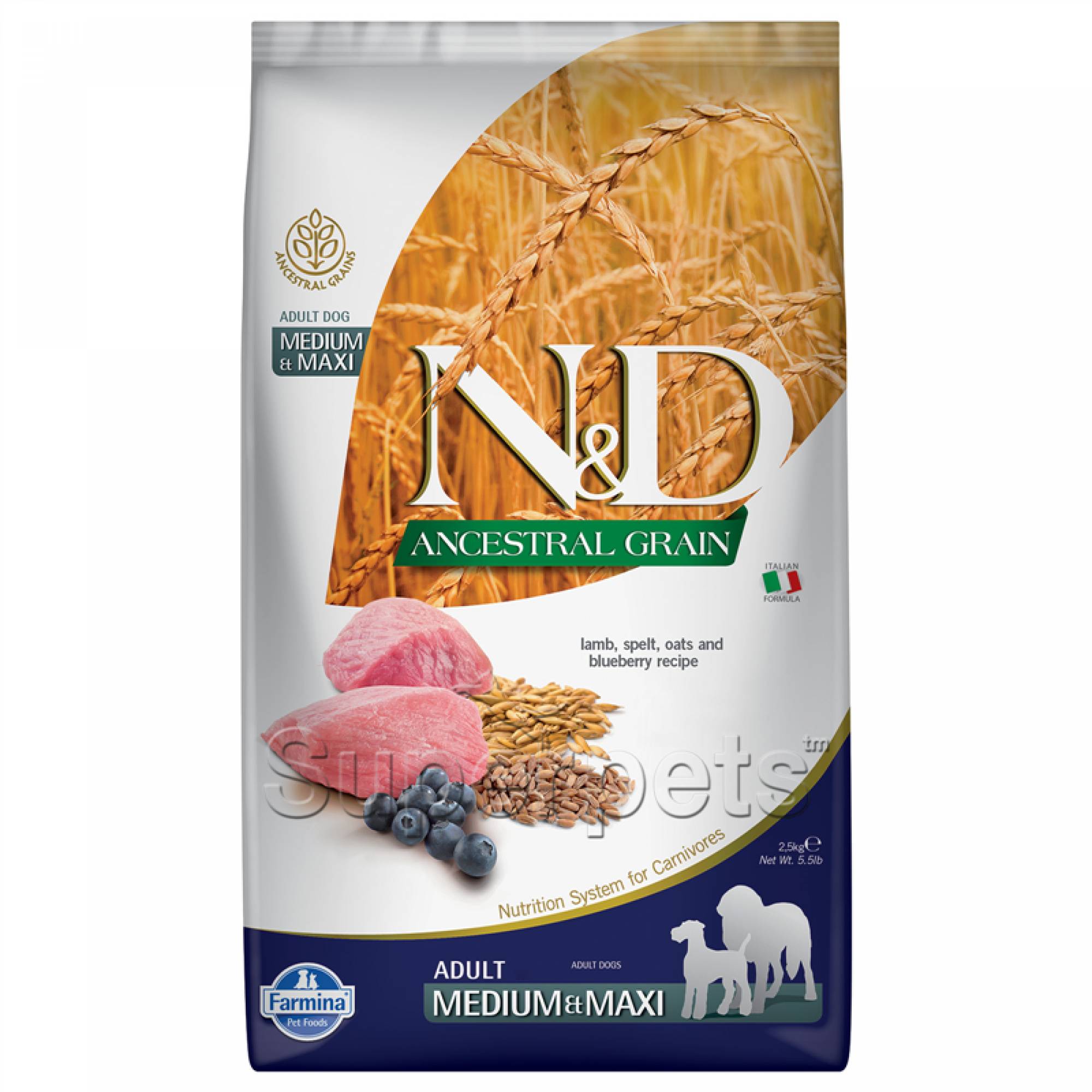 Farmina - N&D Ancestral Grain Canine Adult Medium & Maxi - Lamb & Blueberry 2.5kg