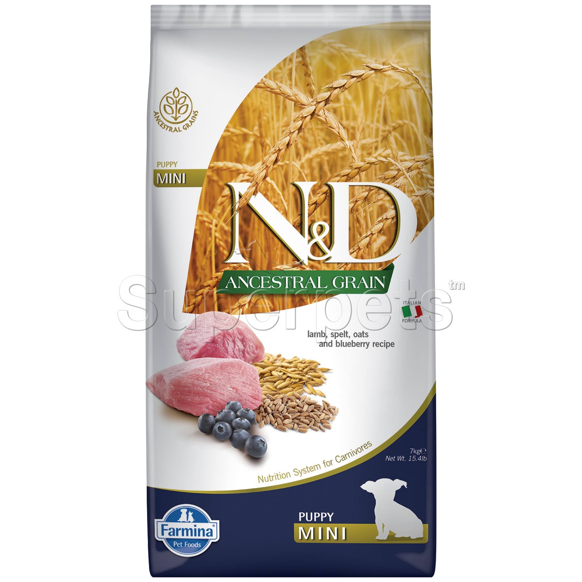Farmina - N&D Ancestral Grain Canine Puppy Mini - Lamb, Spelt, Oats & Blueberry 7kg