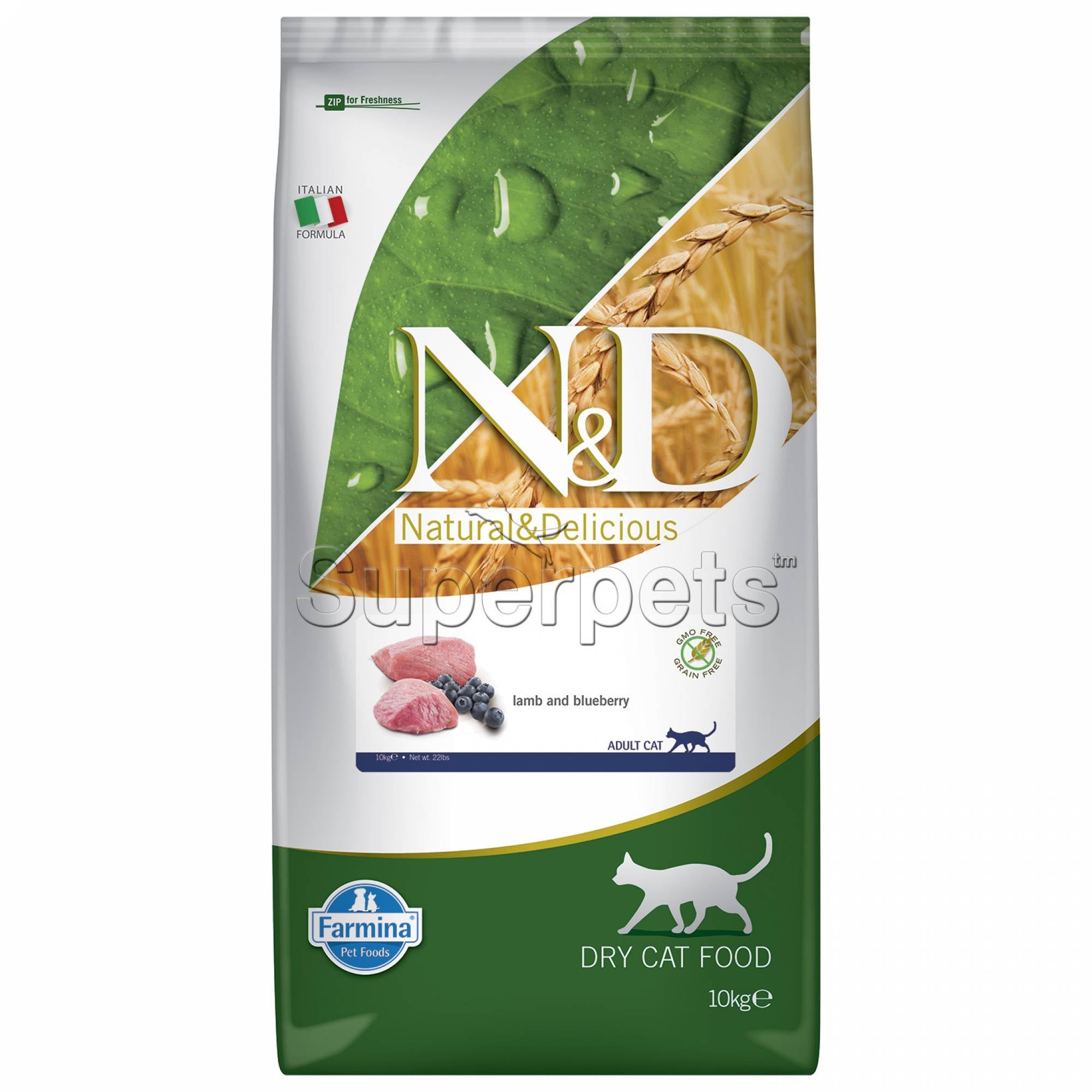 Farmina - N&D Grain-Free Feline Adult - Lamb & Blueberry 10kg