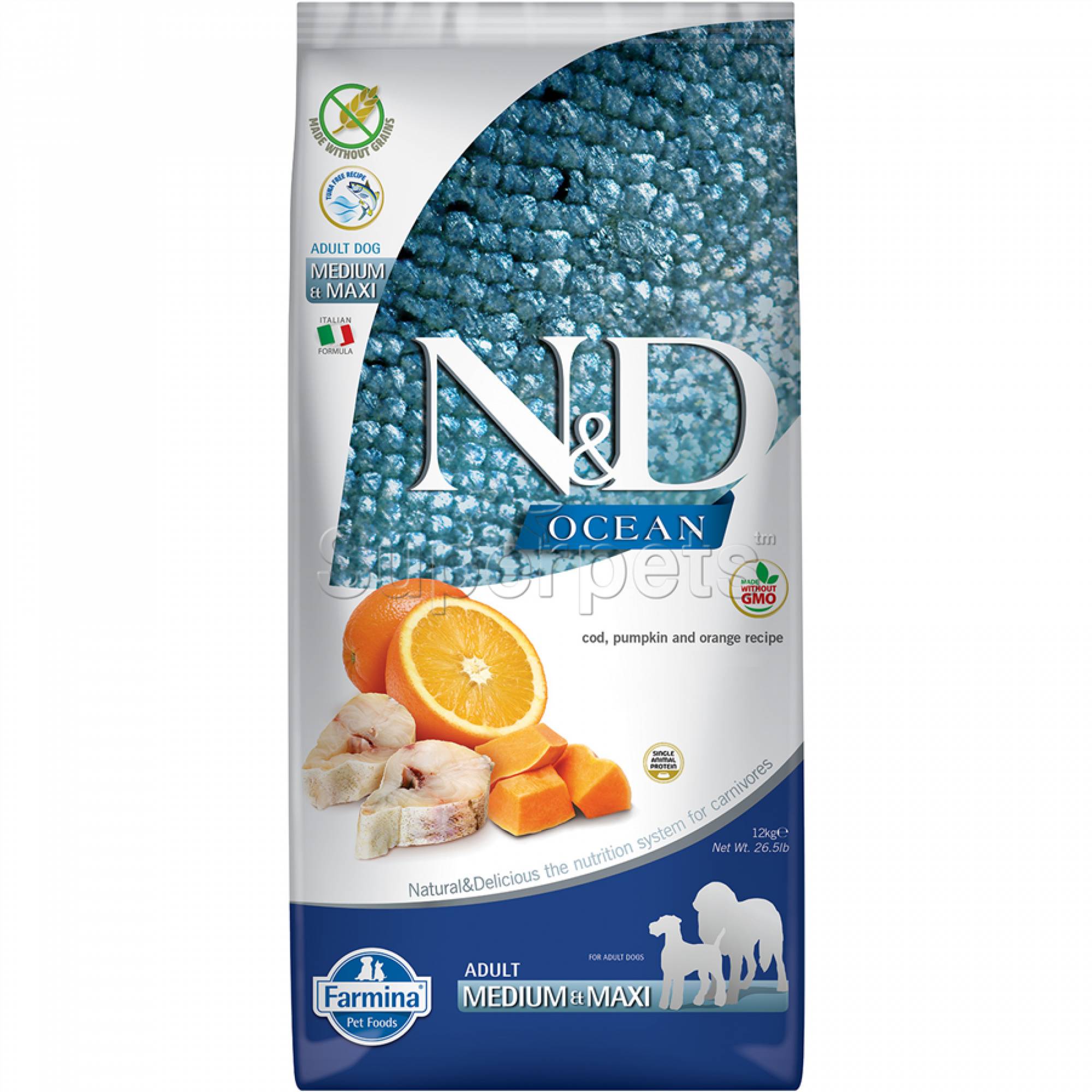 Farmina - N&D Ocean Canine Adult Medium/Maxi - Cod, Pumpkin & Orange 12kg