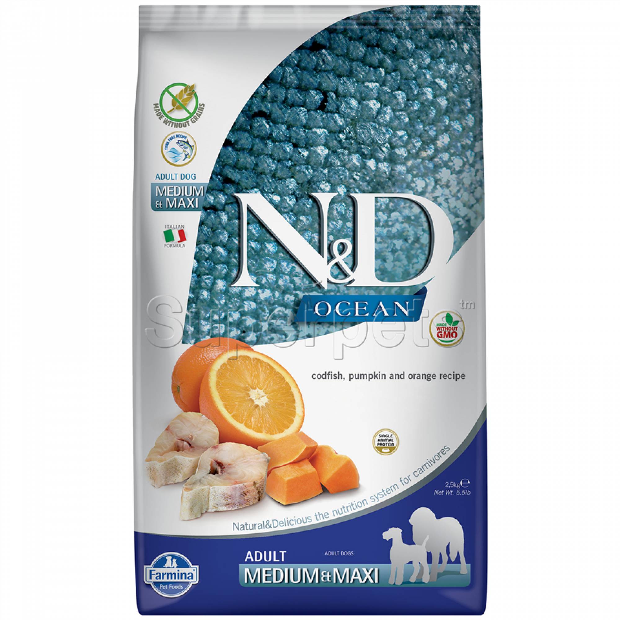 Farmina - N&D Ocean Canine Adult Medium/Maxi - Cod, Pumpkin & Orange 2.5kg