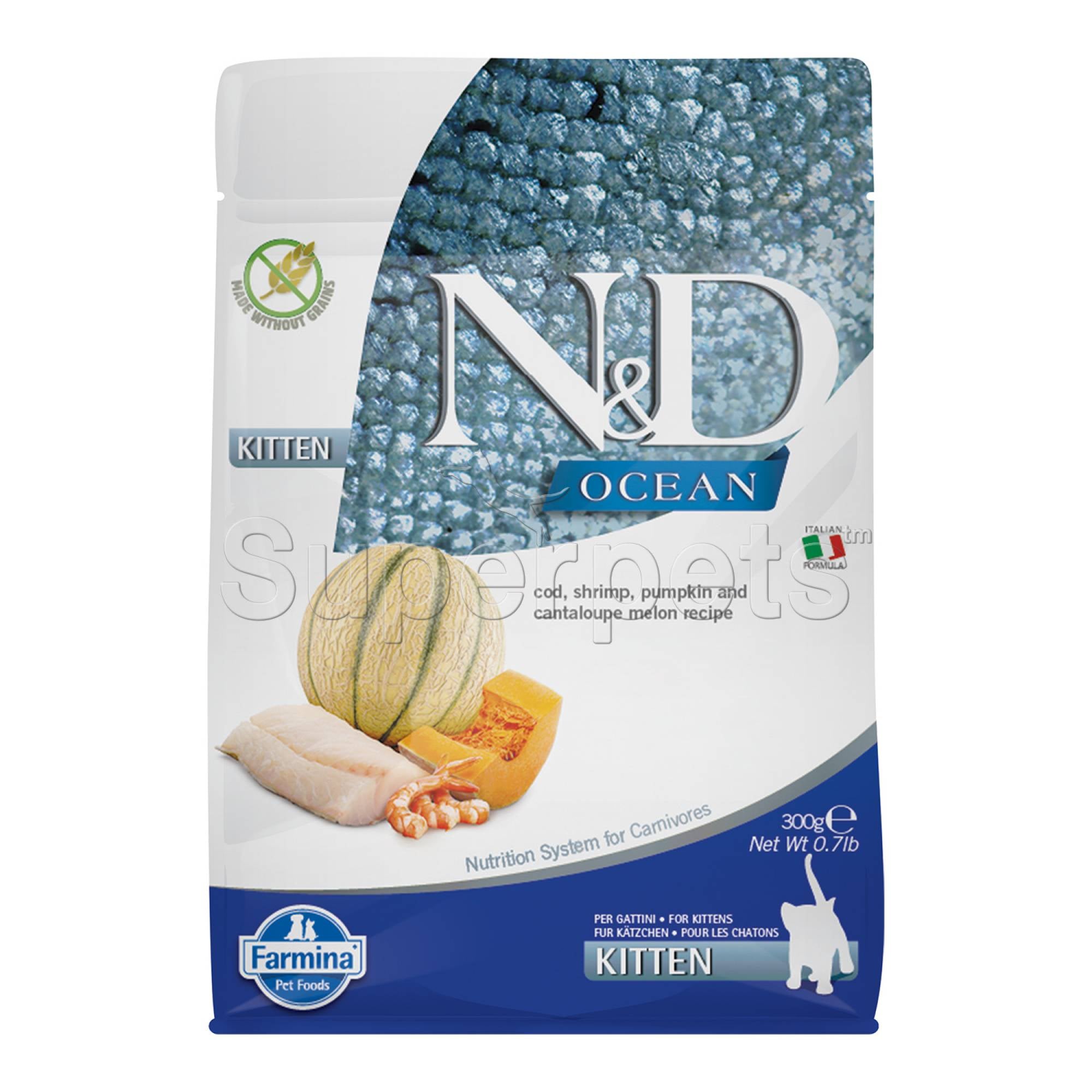 Farmina - N&D Ocean Feline Kitten - Cod, Shrimp, Pumpkin and Cantaloupe Melon Recipe 300g