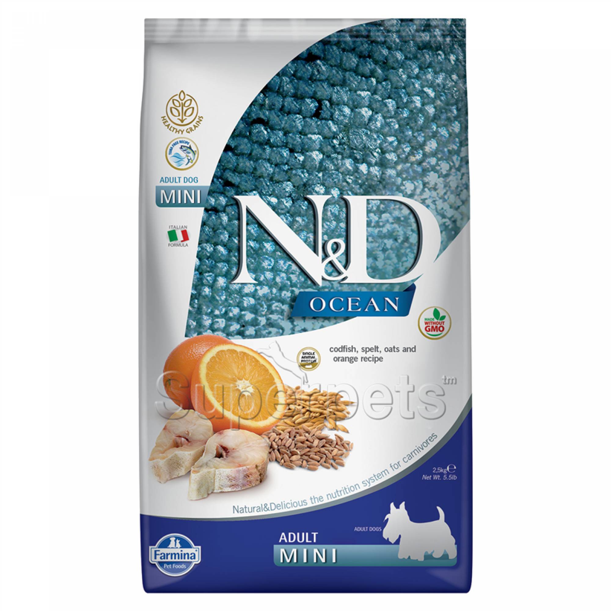 Farmina - N&D Ocean Canine Adult Mini - Codfish, Spelt, Oats & Orange 2.5kg