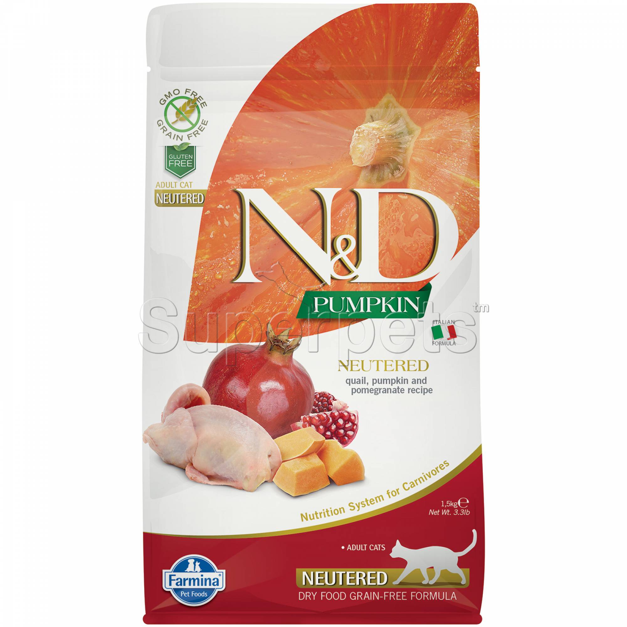 Farmina N&D Pumpkin Cat Adult Neutered Quail, Pumpkin & Pomegranate 1.5kg