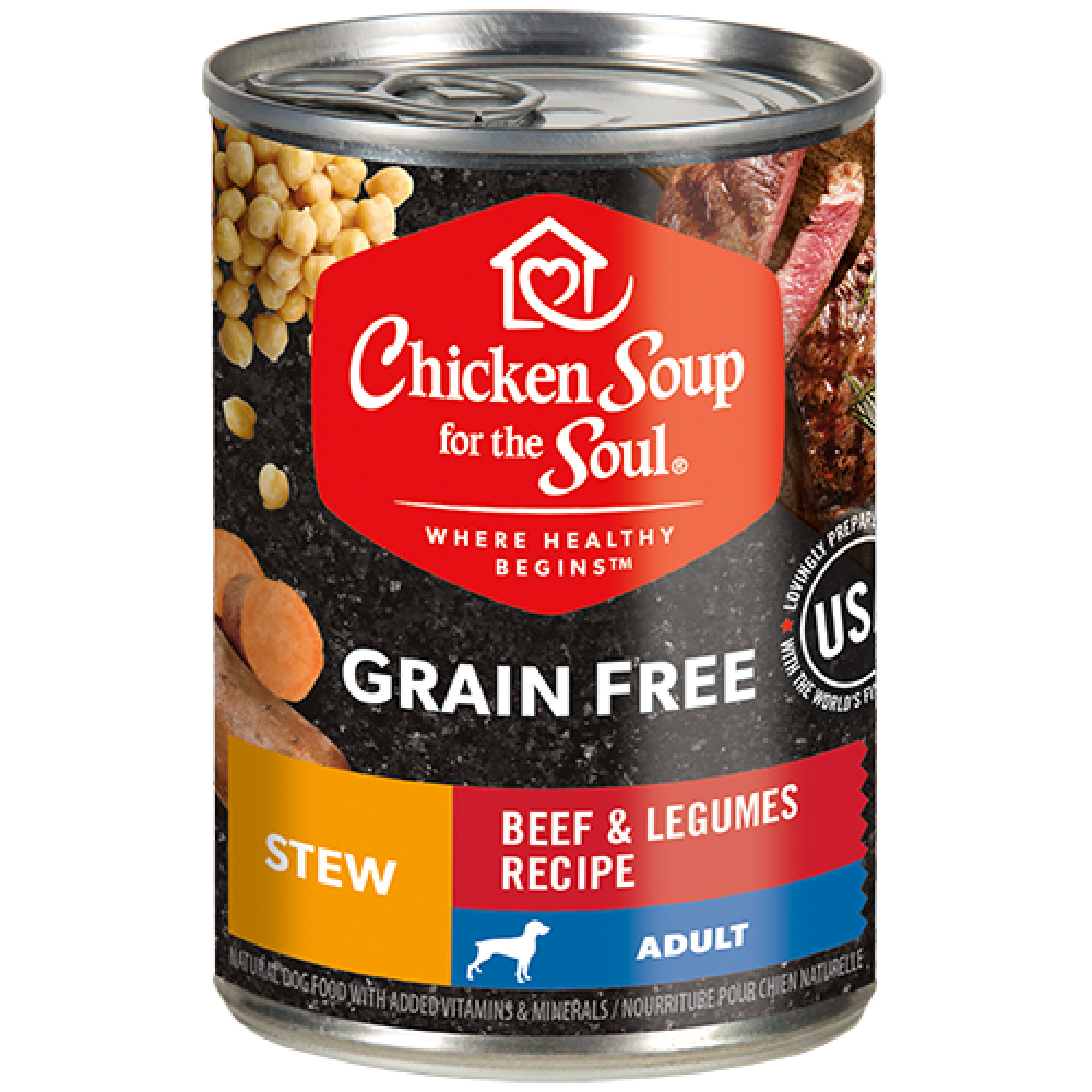 Chicken Soup for the Soul Dog Grain-Free Stew 13oz Adult Beef & Legumes Recipe