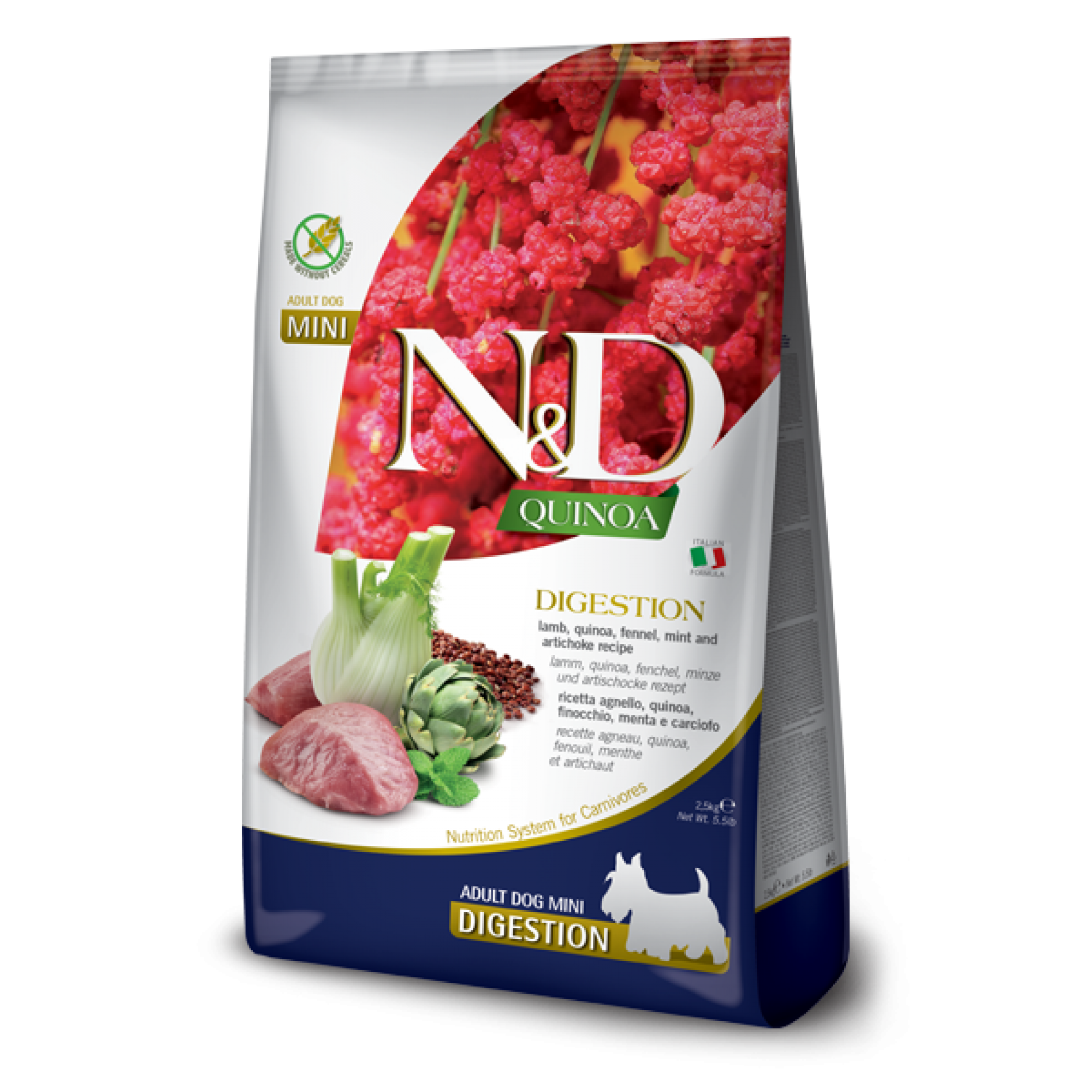Farmina - N&D Quinoa Canine Adult Mini - Digestion Fennel, Mint and Artichoke (Lamb) 2.5kg