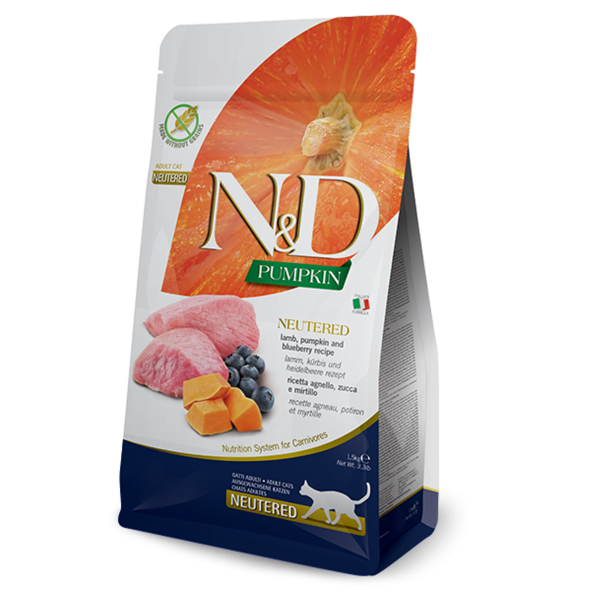 Farmina N&D Pumpkin Cat Adult Neutered Lamb, Pumpkin & Blueberry 1.5kg