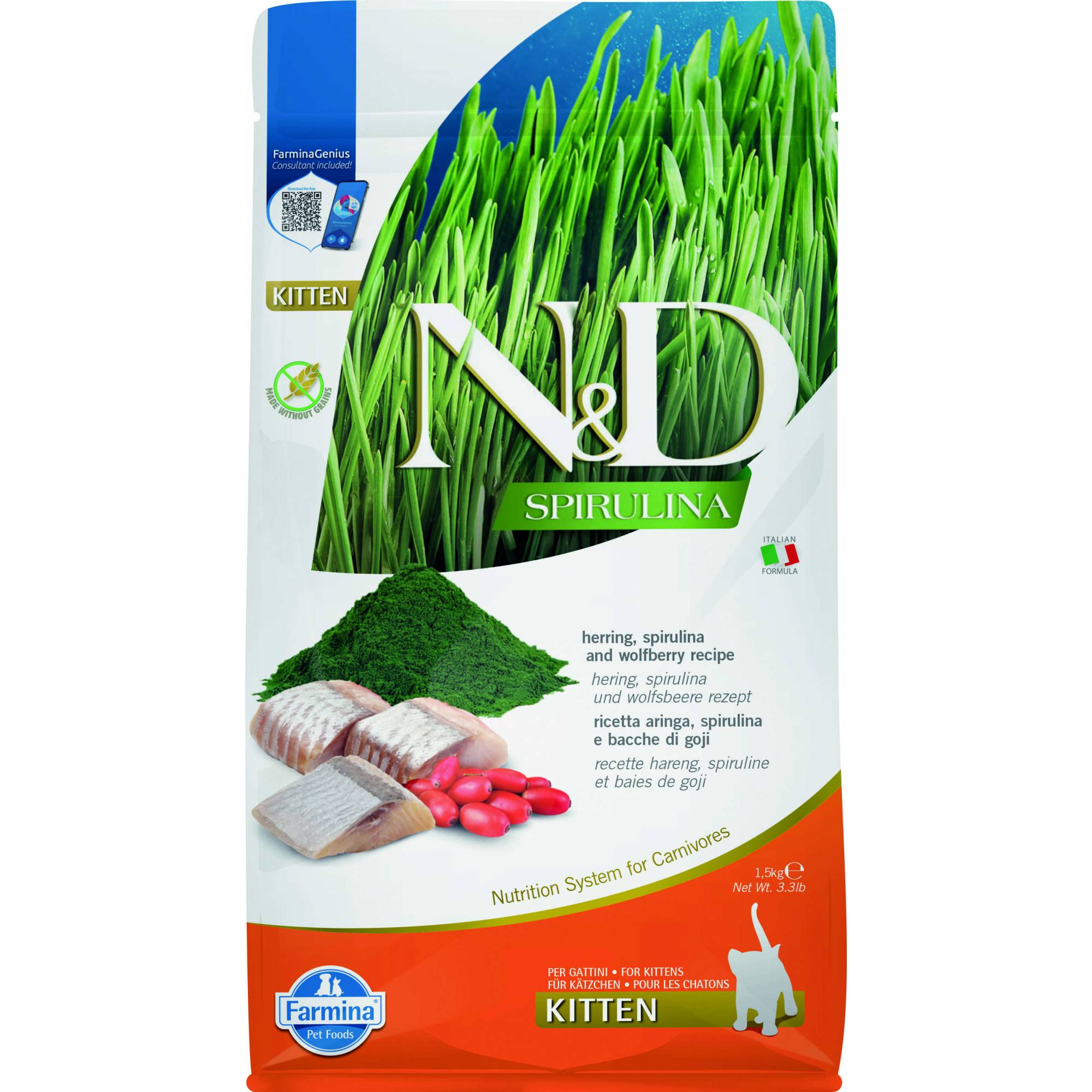 Farmina - N&D Spirulina Feline Kitten - Herring, Spirulina & Wolfberry (Goji) 1.5kg