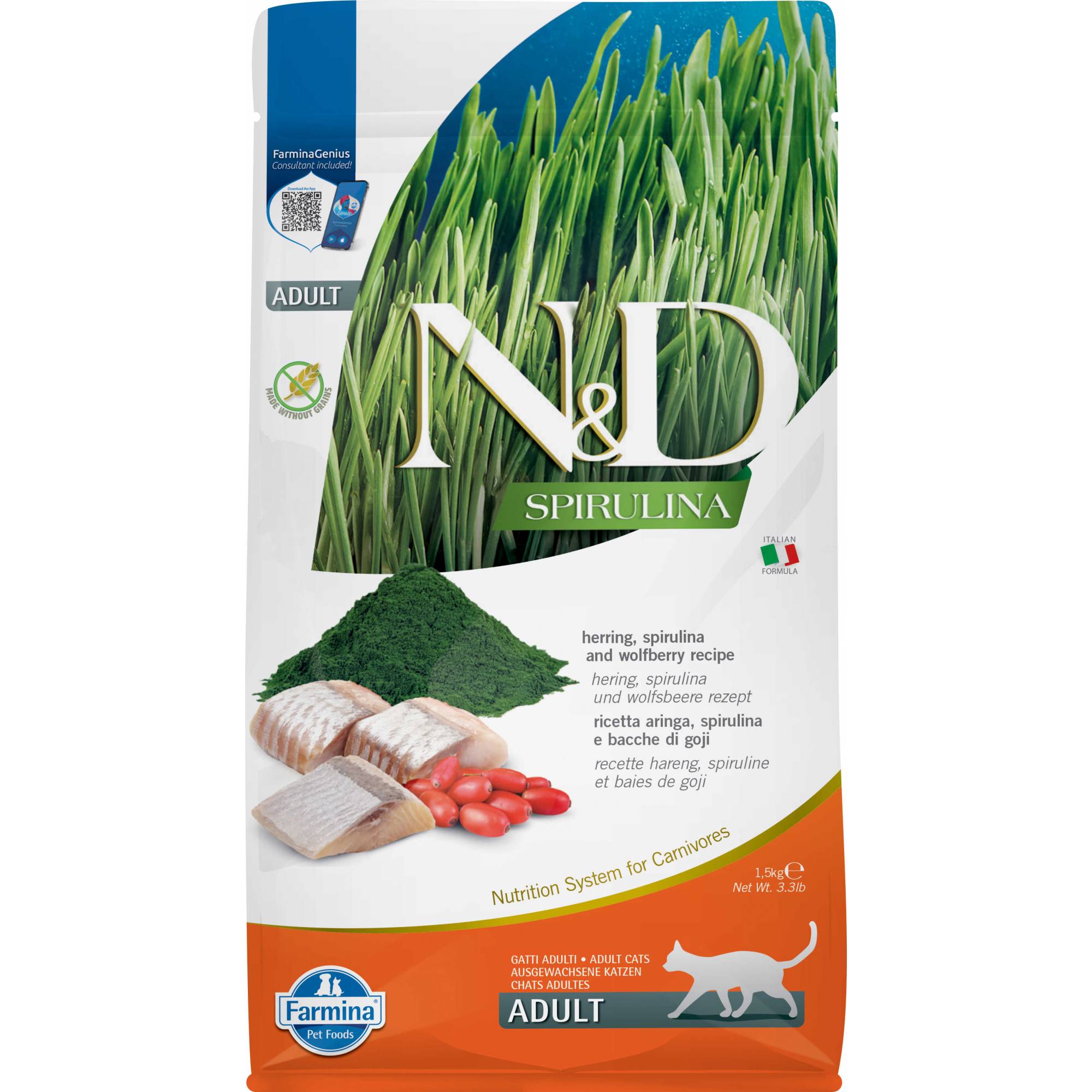 Farmina - N&D Spirulina Feline Adult - Herring, Spirulina & Wolfberry (Goji) 1.5kg