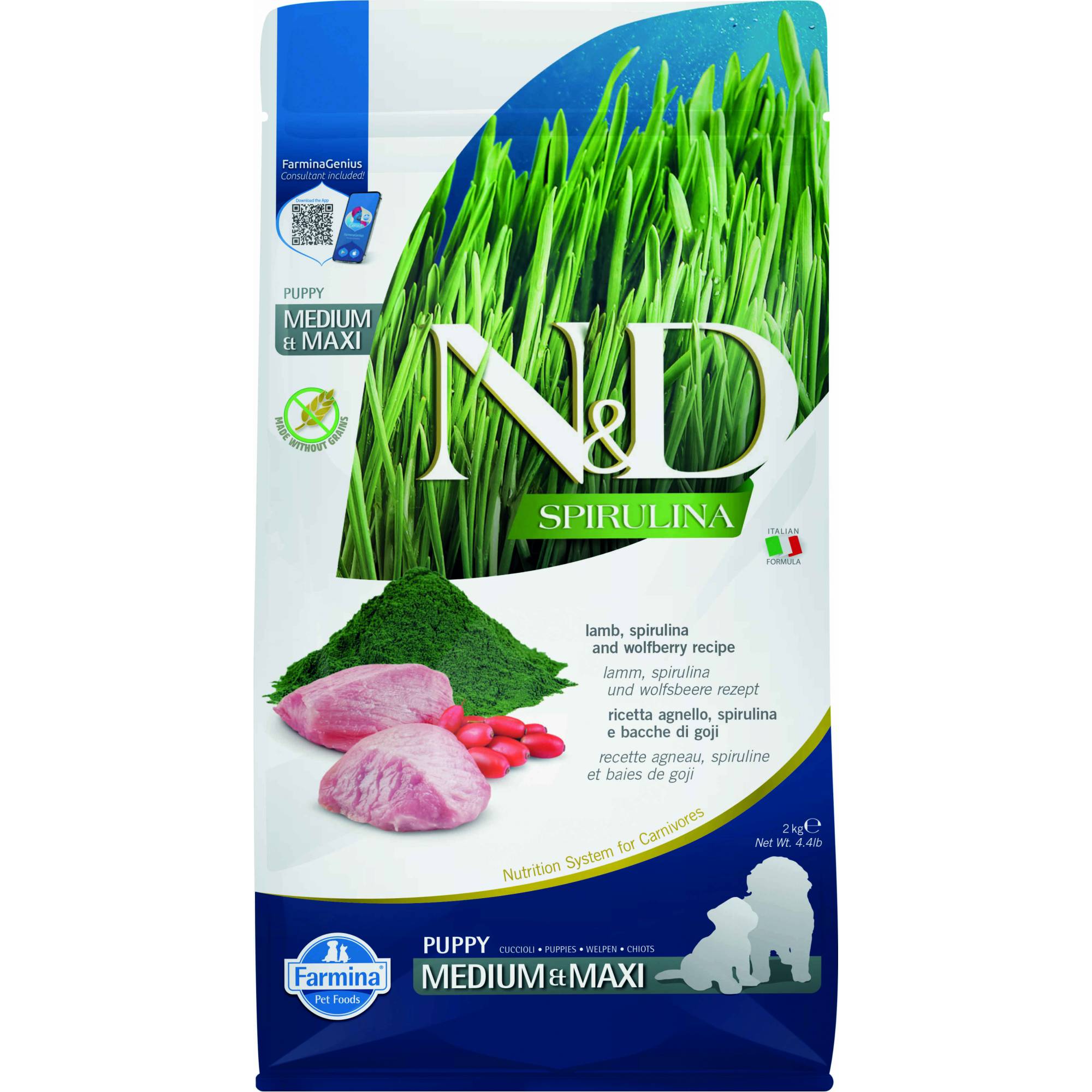 Farmina - N&D Spirulina Canine Puppy Medium / Maxi - Lamb, Spirulina & Wolfberry (Goji) 2kg