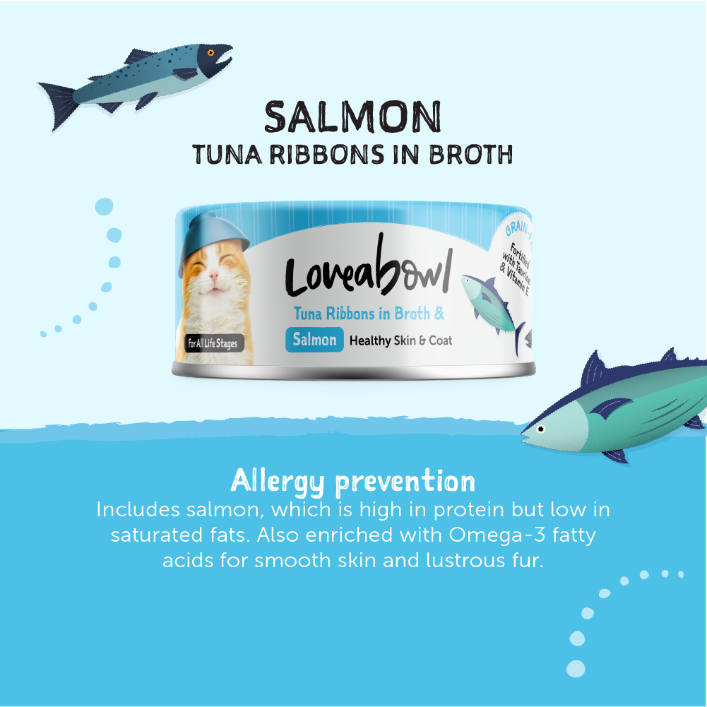 Loveabowl Tuna Ribbons in broth with Salmon 70g x 24 cans (1 Carton)