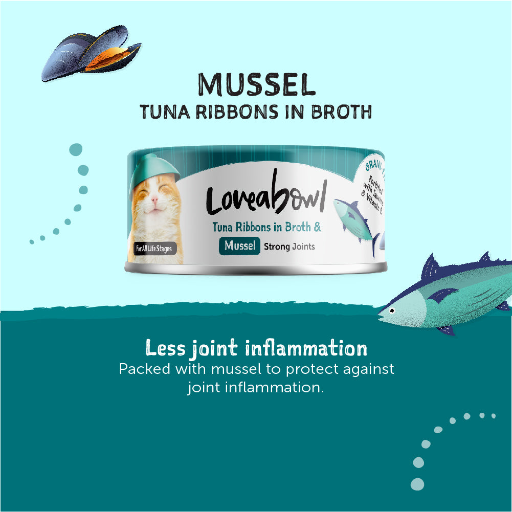 Loveabowl Tuna Ribbons in broth with Mussel 70g x 24 cans (1 Carton)