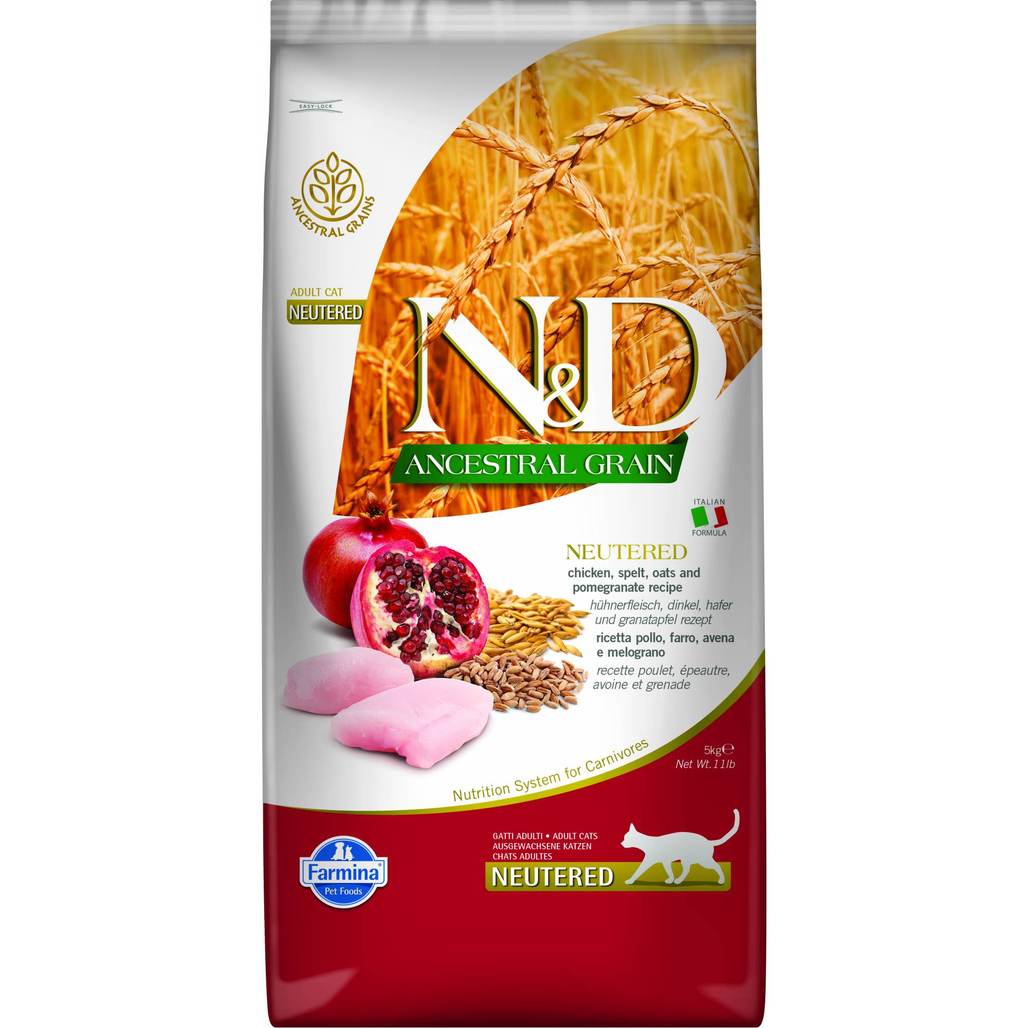Farmina - N&D Ancestral Grain Feline Adult - Chicken & Pomegranate Neutered 5kg