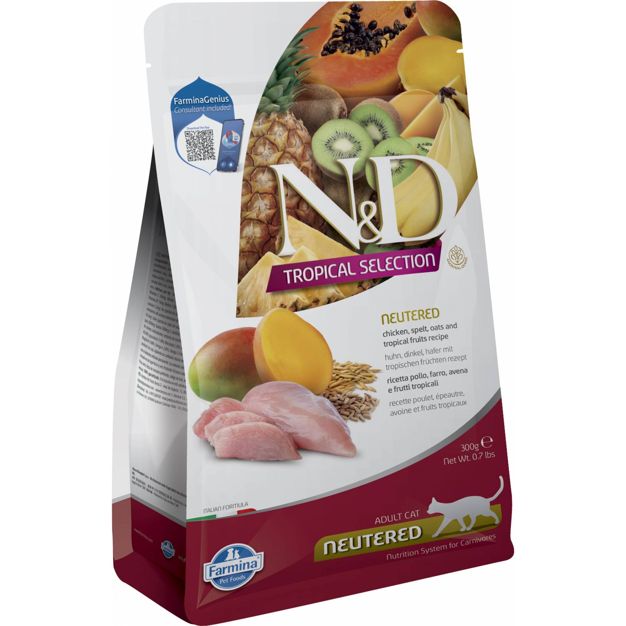 Farmina - N&D Tropical Feline Adult Neutered - Chicken, Spelt, Oats & Tropical Fruits 300g