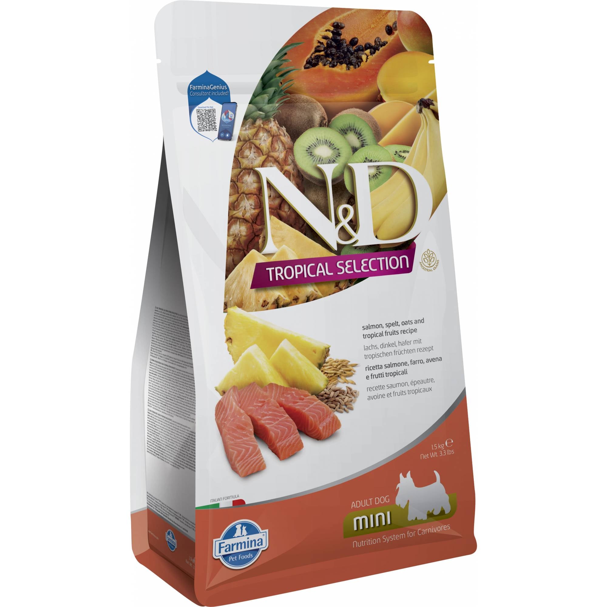 Farmina - N&D Tropical Canine Adult Mini - Salmon, Spelt, Oats & Tropical Fruits 1.5kg