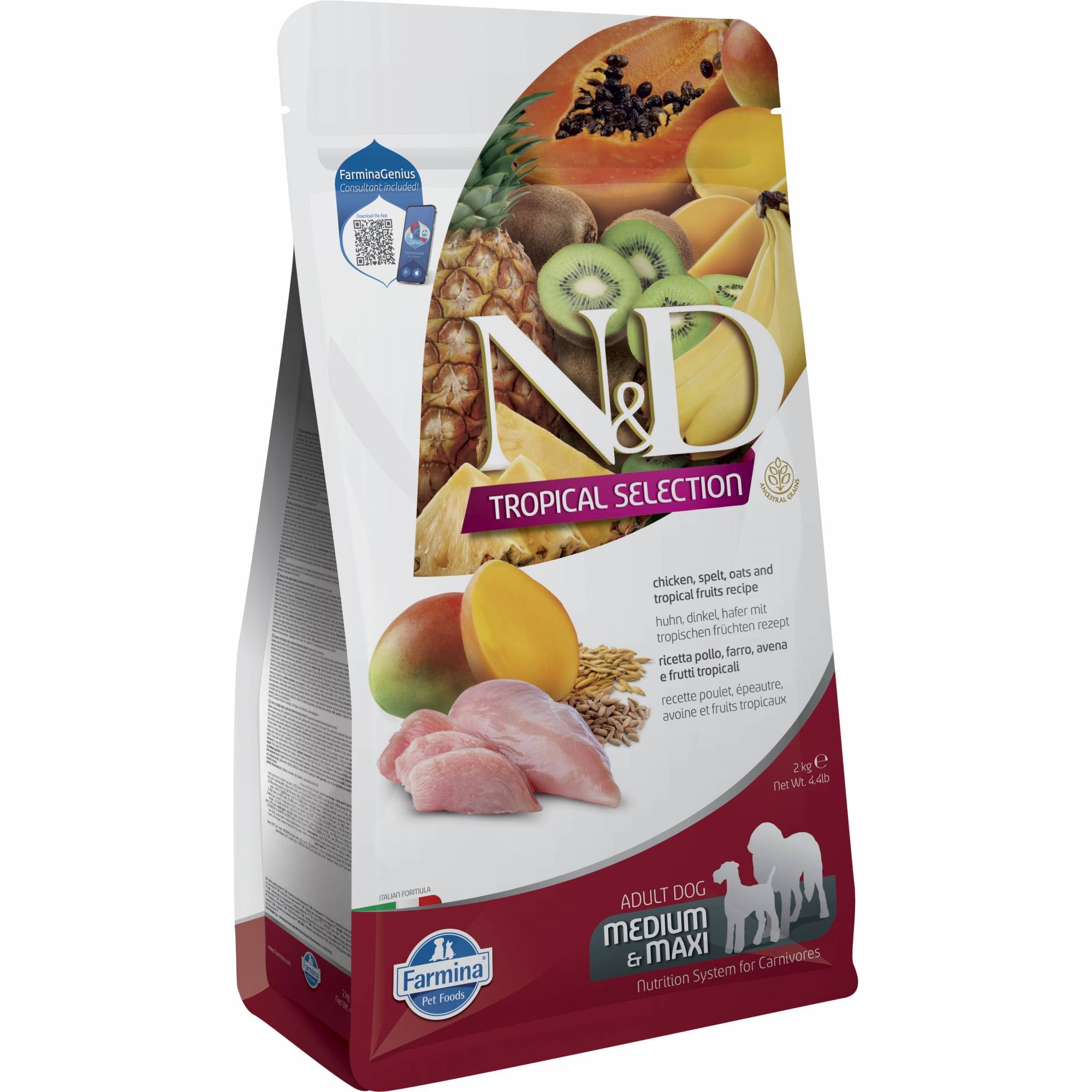 Farmina - N&D Tropical Canine Adult Medium / Maxi - Chicken, Spelt, Oats & Tropical Fruits 2kg
