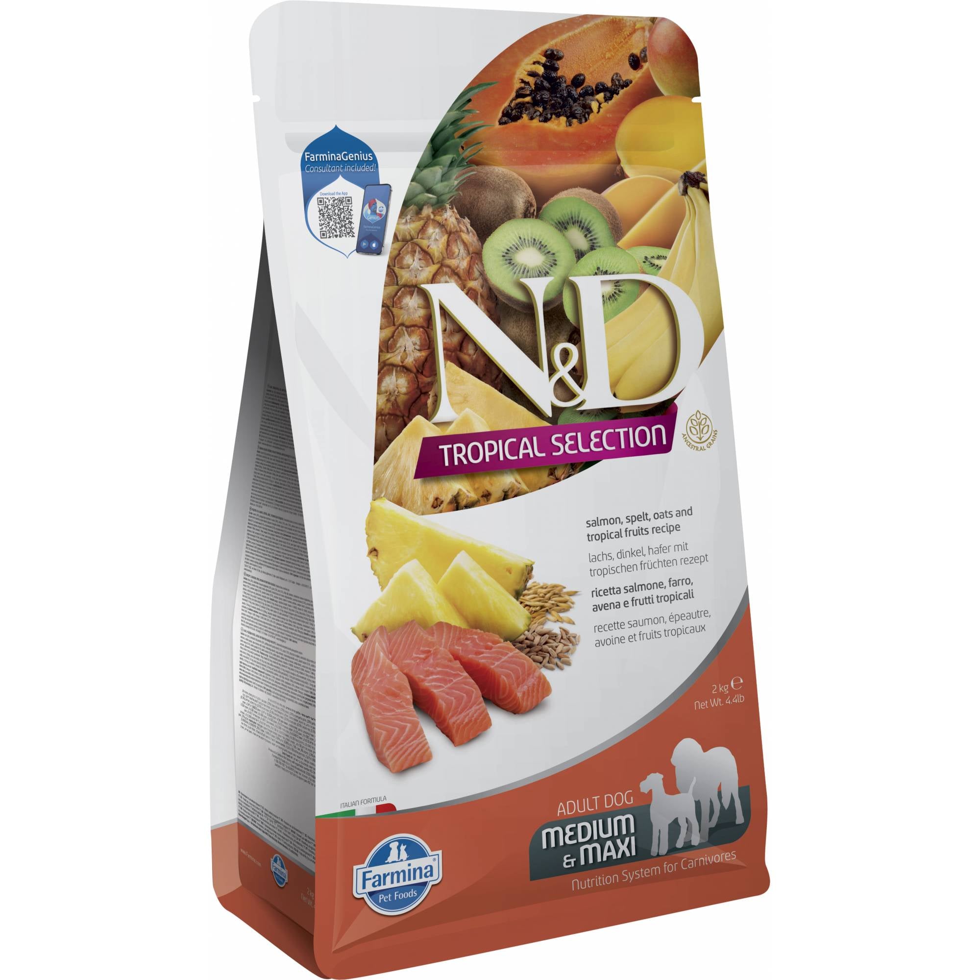 Farmina - N&D Tropical Canine Adult Medium / Maxi - Salmon , Spelt, Oats & Tropical Fruits 2kg