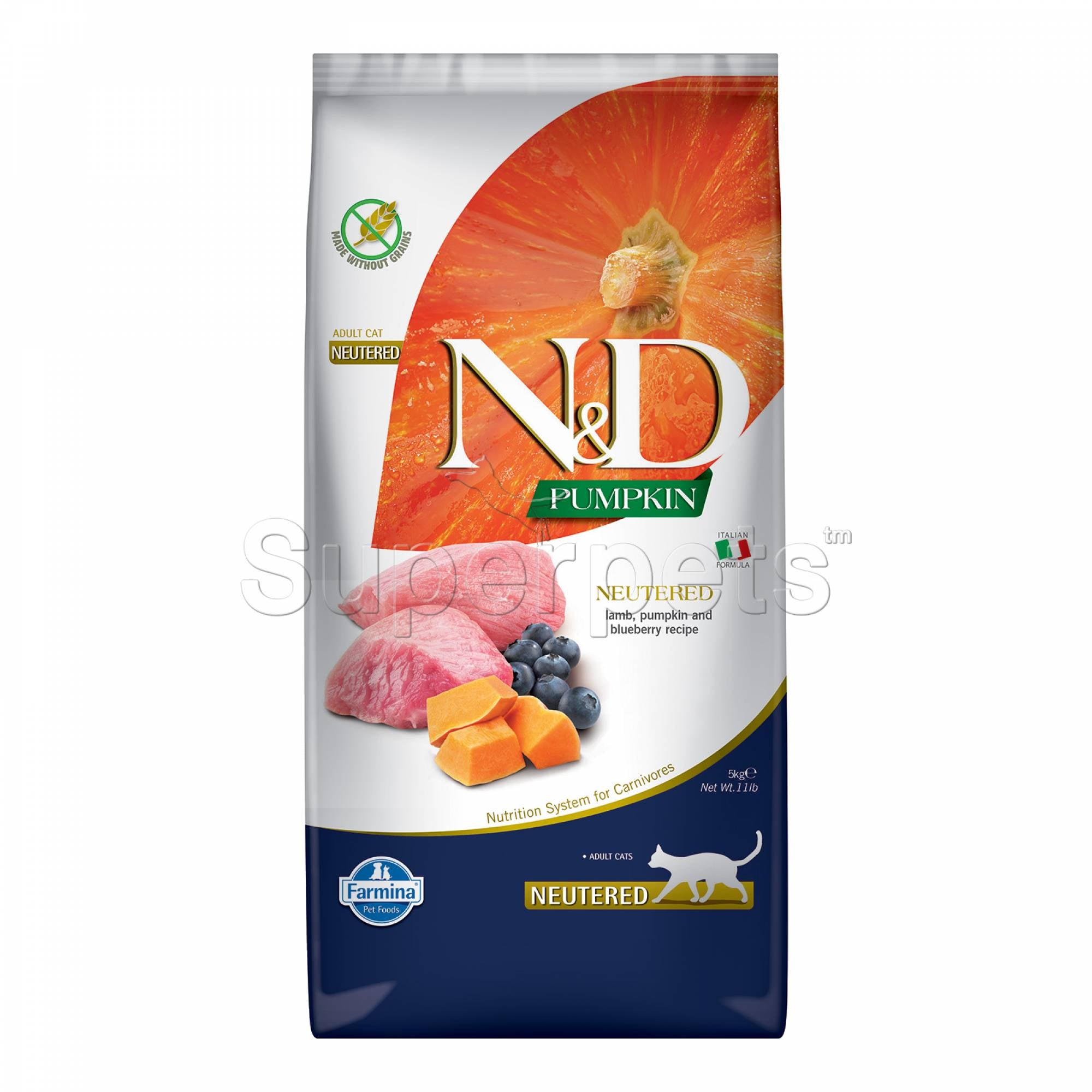 Farmina - N&D Pumpkin Feline Adult Neutered Lamb, Pumpkin & Blueberry 5kg