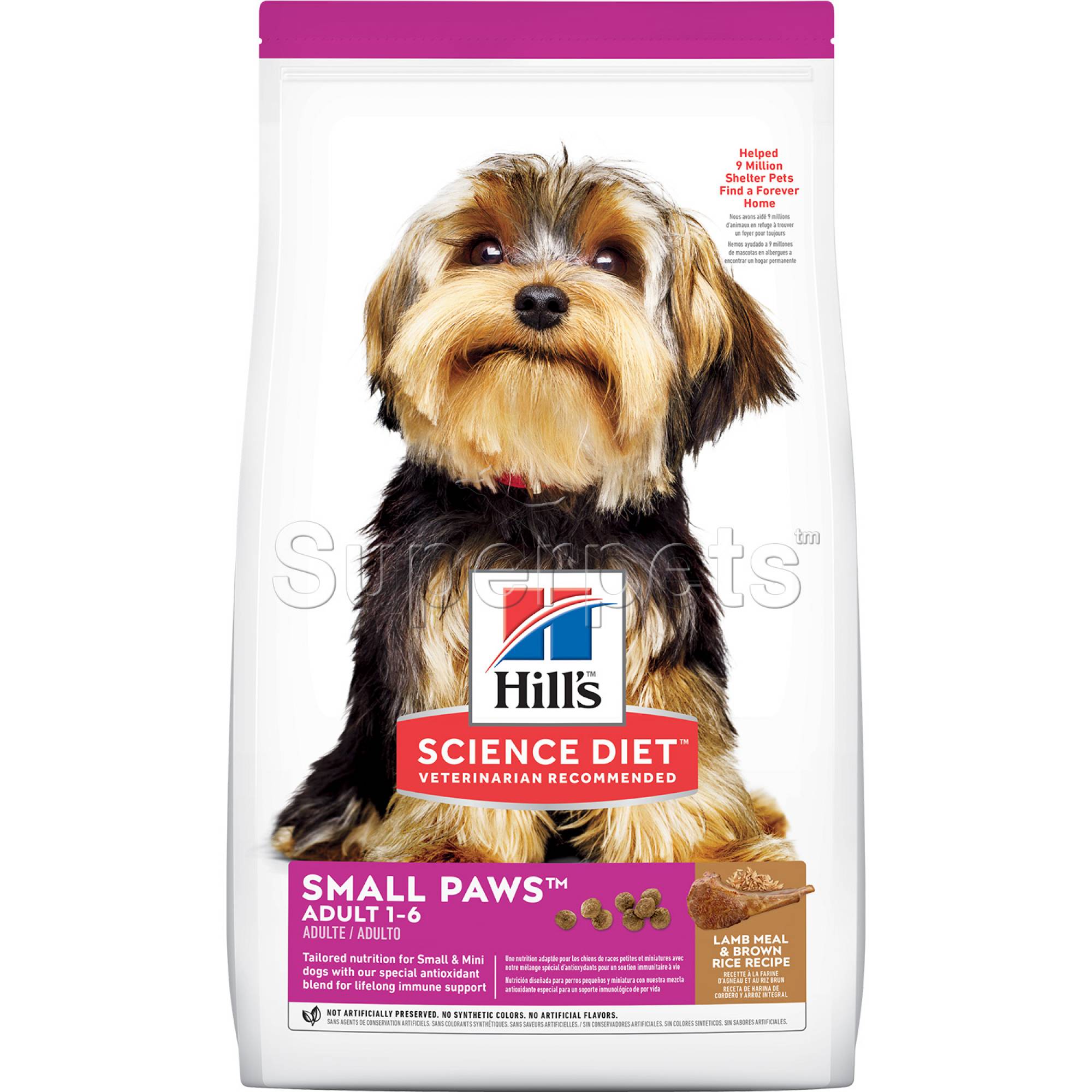 Science Diet - Dog Adult 1-6 Years - SMALL PAWS Lamb Meal & Brown Rice Recipe 4.5lb / 2kg (2896)