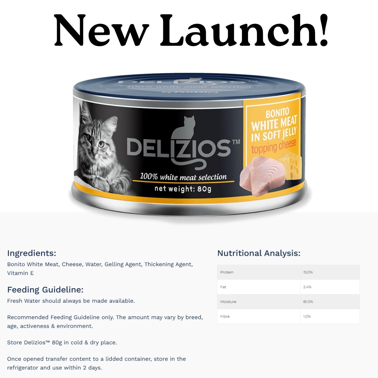 Delizios Bonito White Meat in Soft Jelly Topping Cheese Cat Canned food 80g