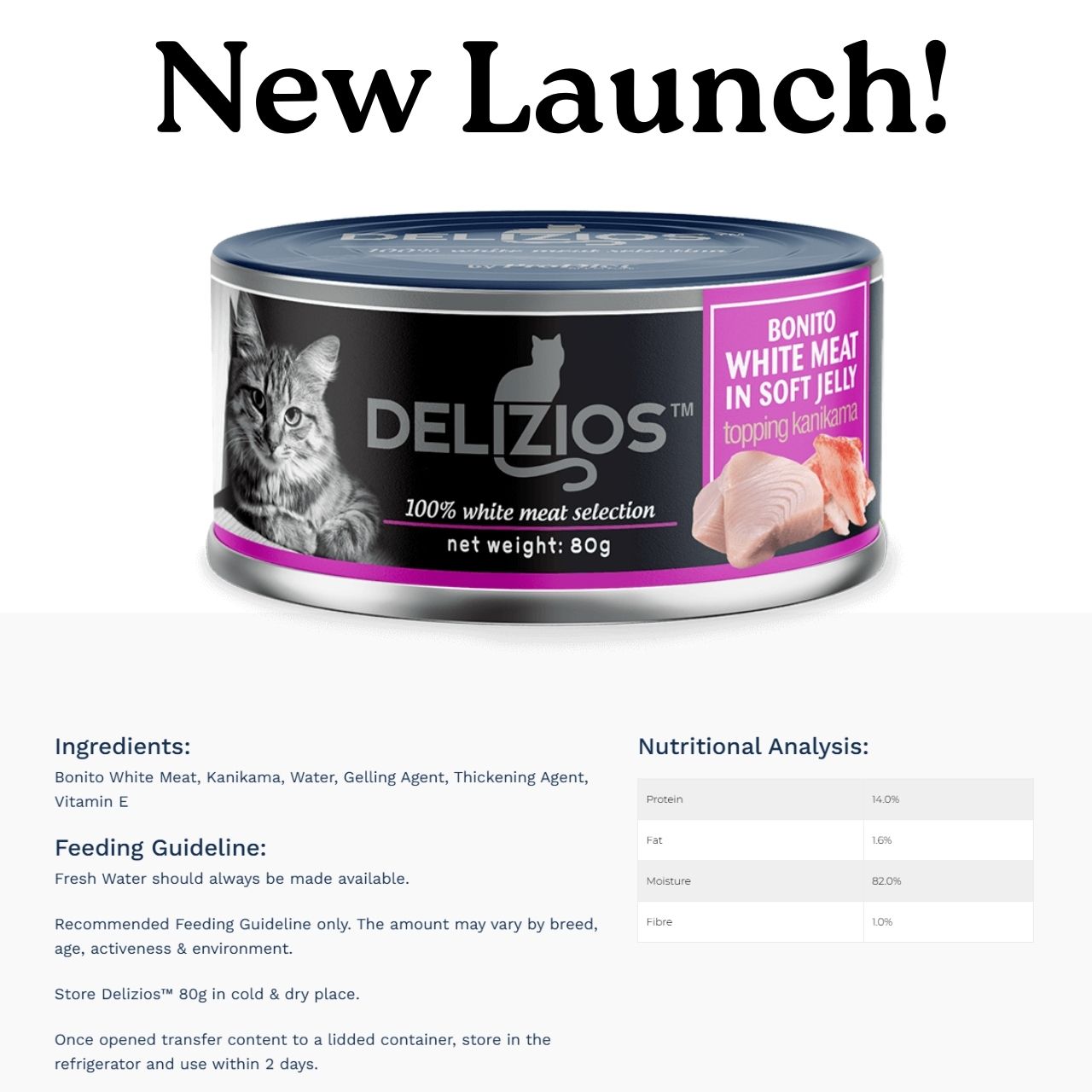 Delizios Bonito White Meat in Soft Jelly Topping Kanikama Cat Canned food 80g