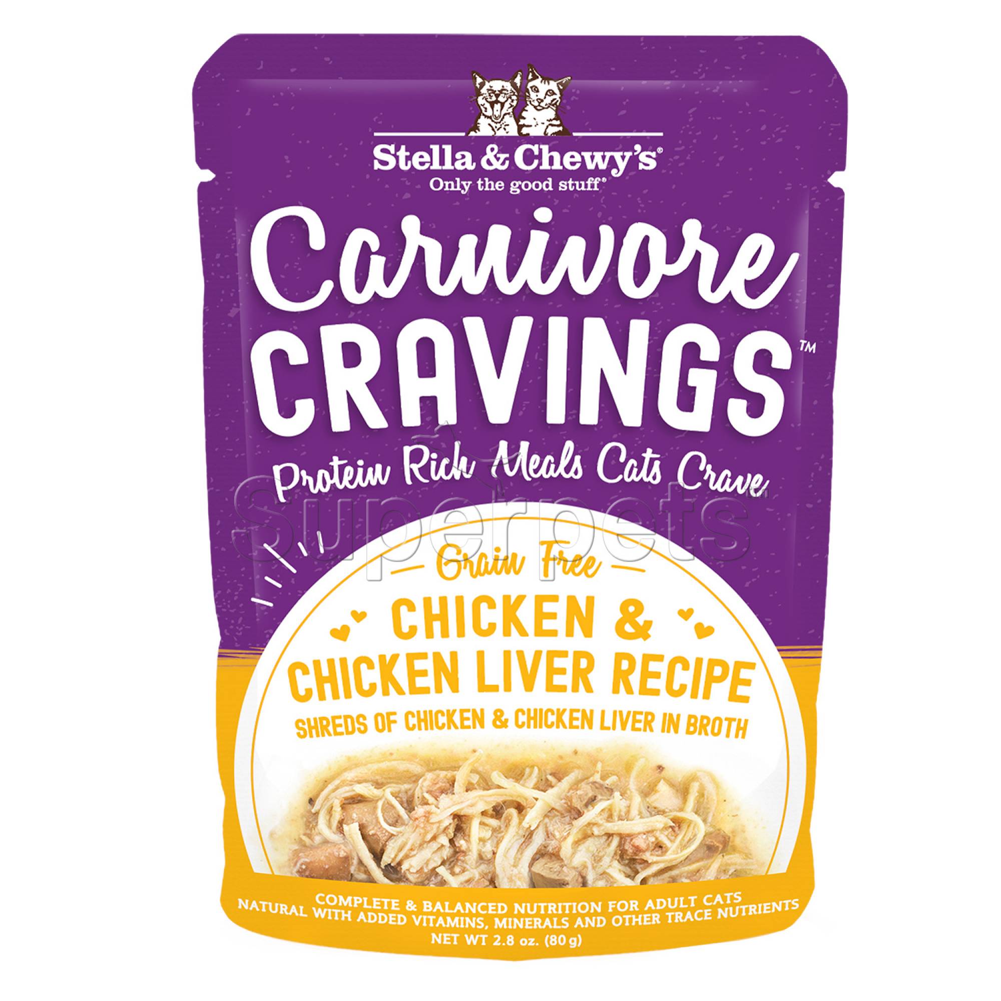 Stella & Chewy's - Cat Carnivore Cravings in Broth Pouch - Chicken & Chicken Liver Recipe 2.8oz (80g)