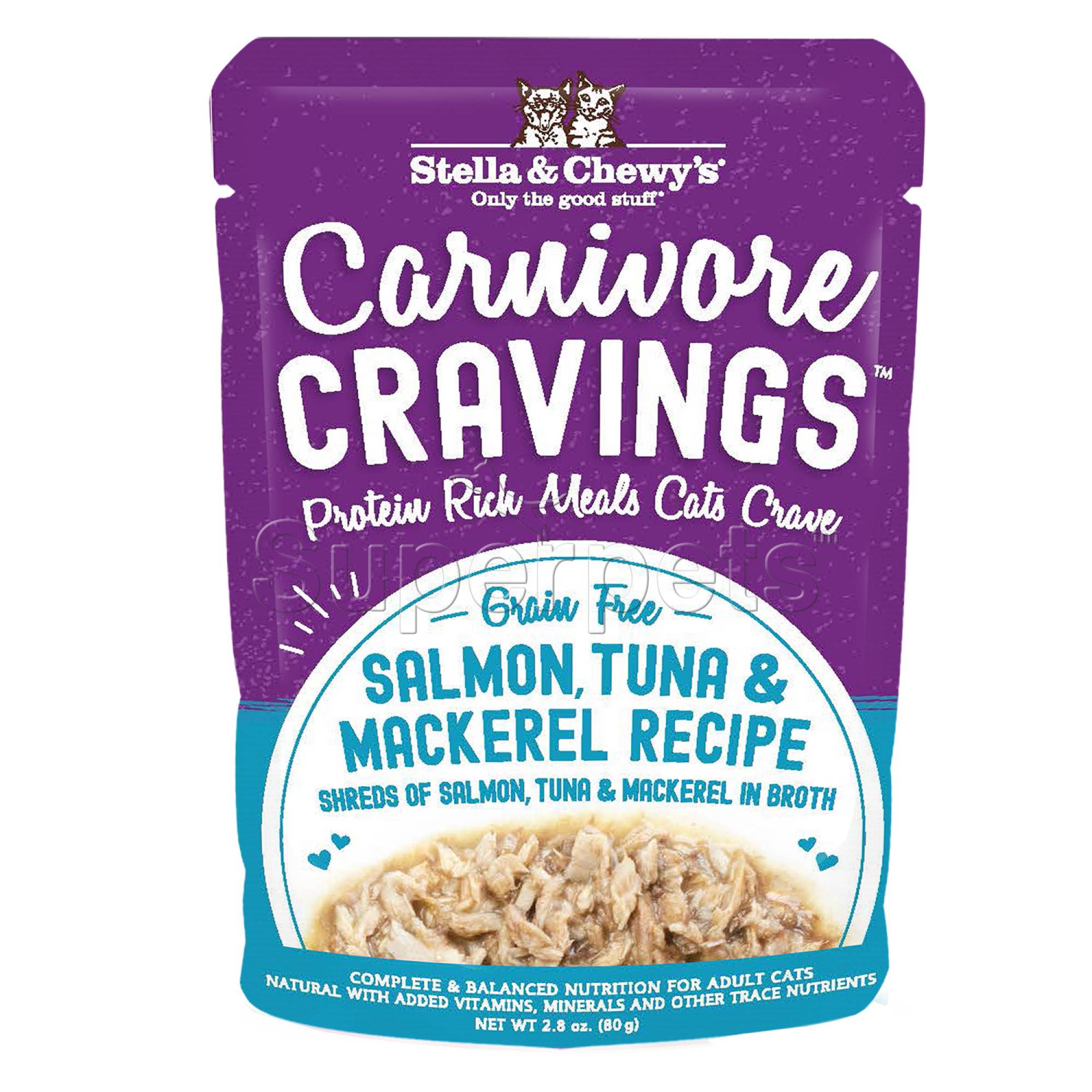 Stella & Chewy's - Cat Carnivore Cravings in Broth Pouch - Salmon, Tuna & Mackerel Recipe 2.8oz (80g)